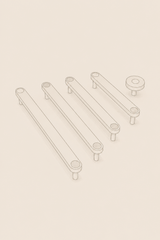 Ensemble Brass Hook — modular wall hook by Sloan Roberts. Solid brass finish with choice of metallic button detail. Suited to bathrooms, ensuites and wardrobes. Designed and assembled in Melbourne.