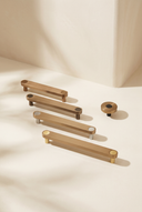 Ensemble Brushed Copper Handle — modular cabinet handle by Sloan Roberts. Warm brushed copper finish, available as knob or bar in four sizes with choice of button detail. Designed and assembled in Melbourne.