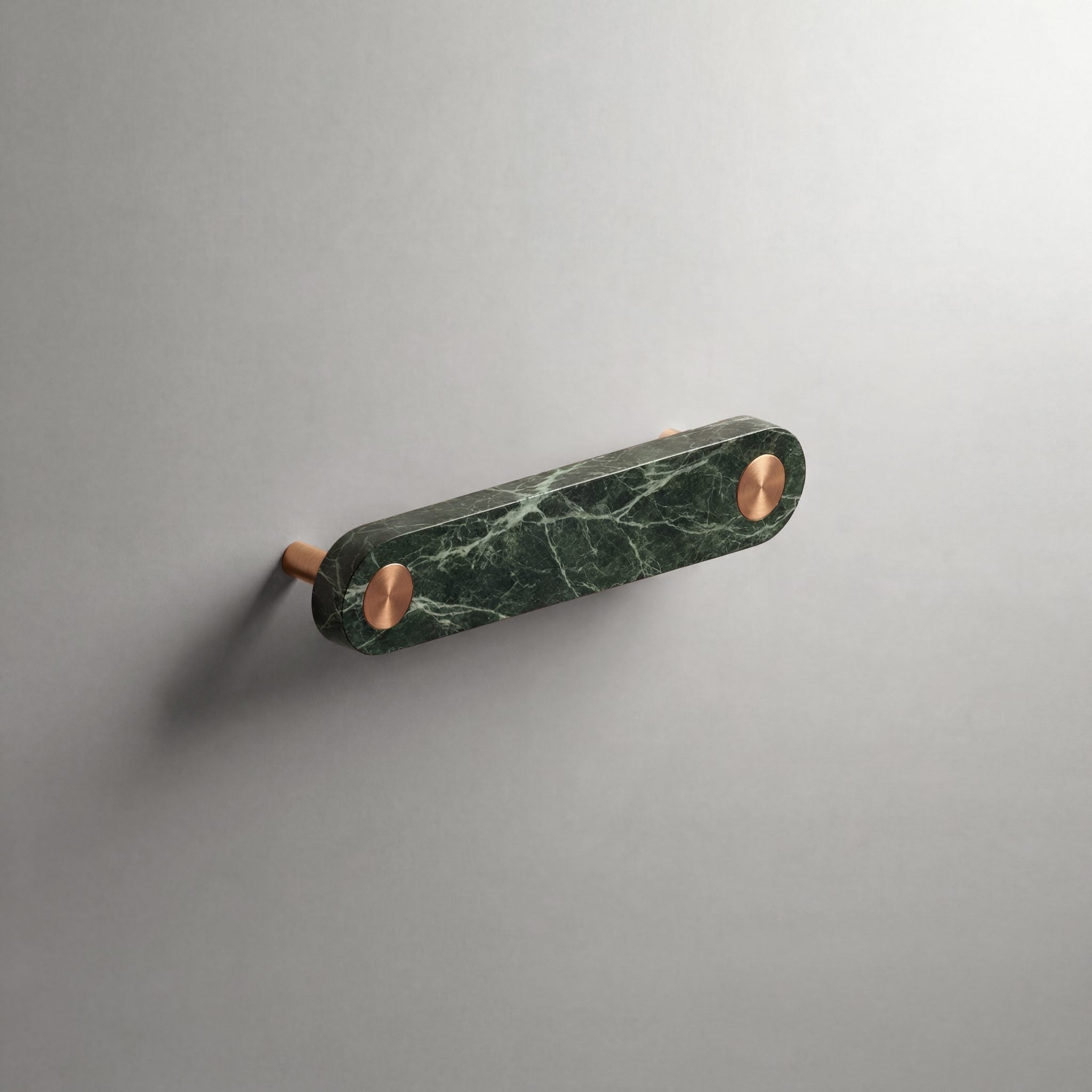 Green Marble Ensemble Handle in 128mm Centres with Brushed Copper button detail by Sloan Roberts.