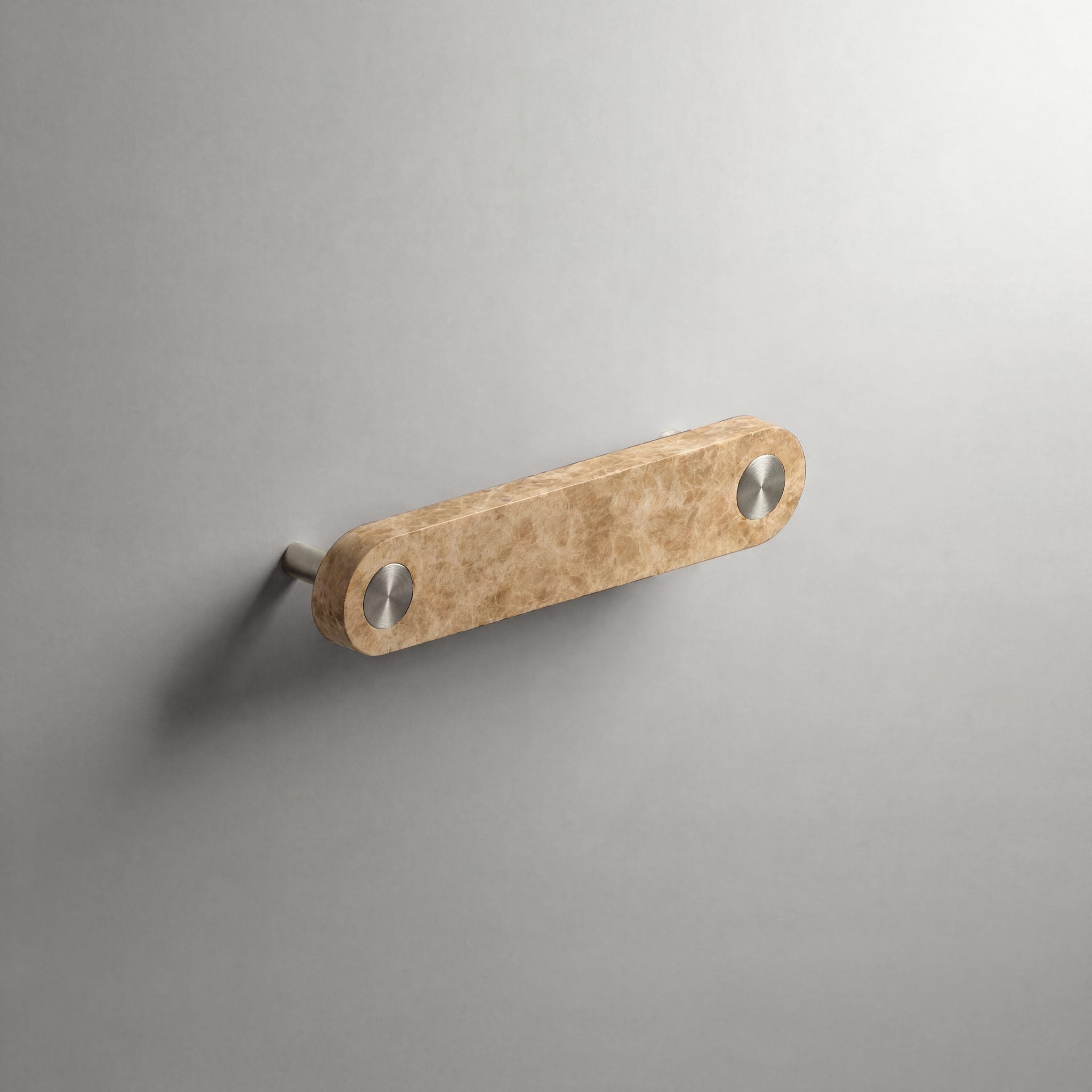 Latte Marble Ensemble Handle in 128mm Centres with Brushed Steel button detail by Sloan Roberts.