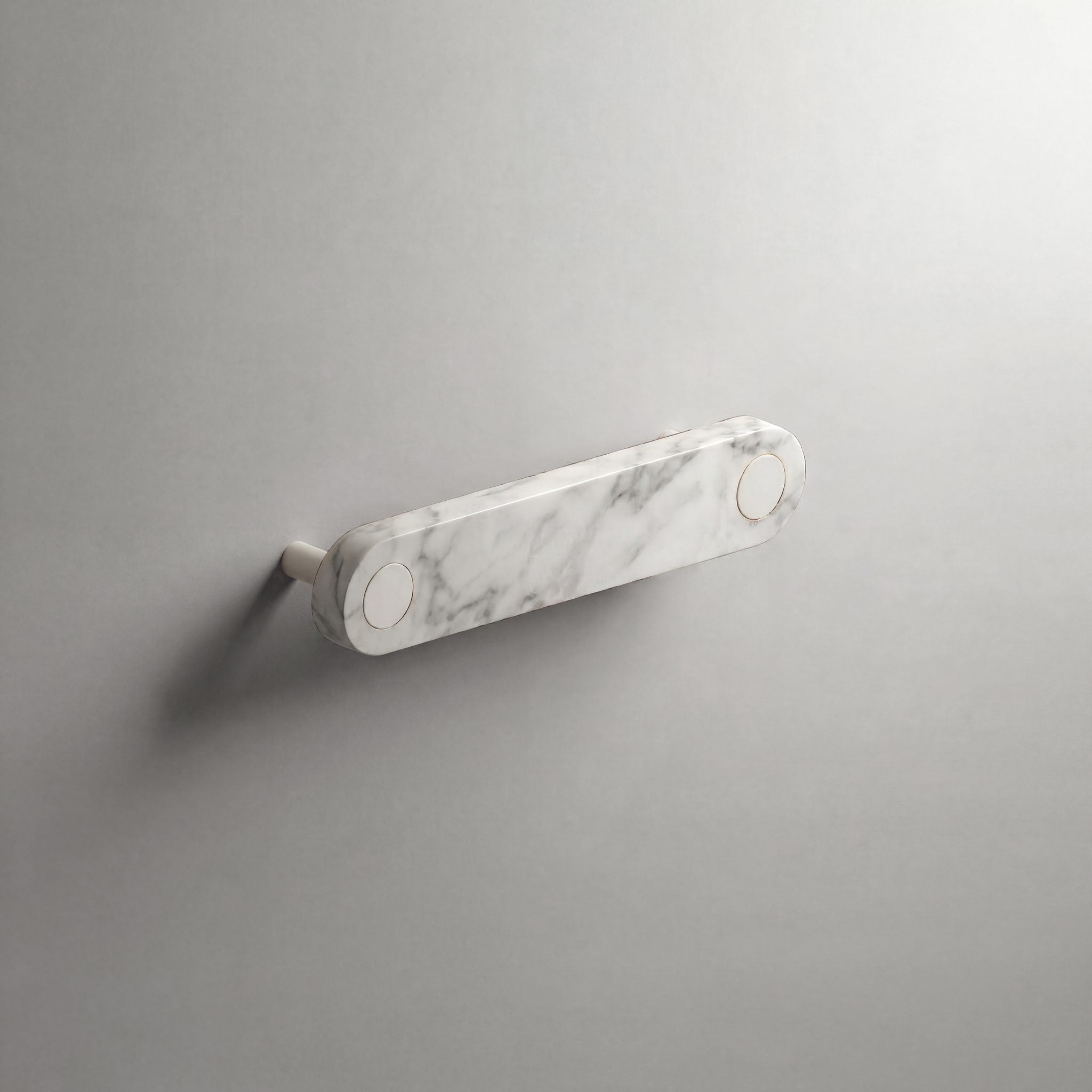 White Marble Ensemble Handle in 128mm Centres with Matte White button detail by Sloan Roberts.
