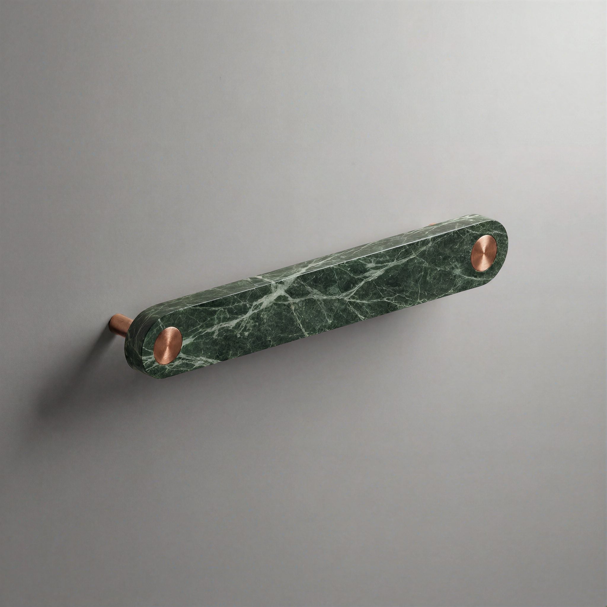 Green Marble Ensemble Handle in 160mm Centres with Brushed Copper button detail by Sloan Roberts.