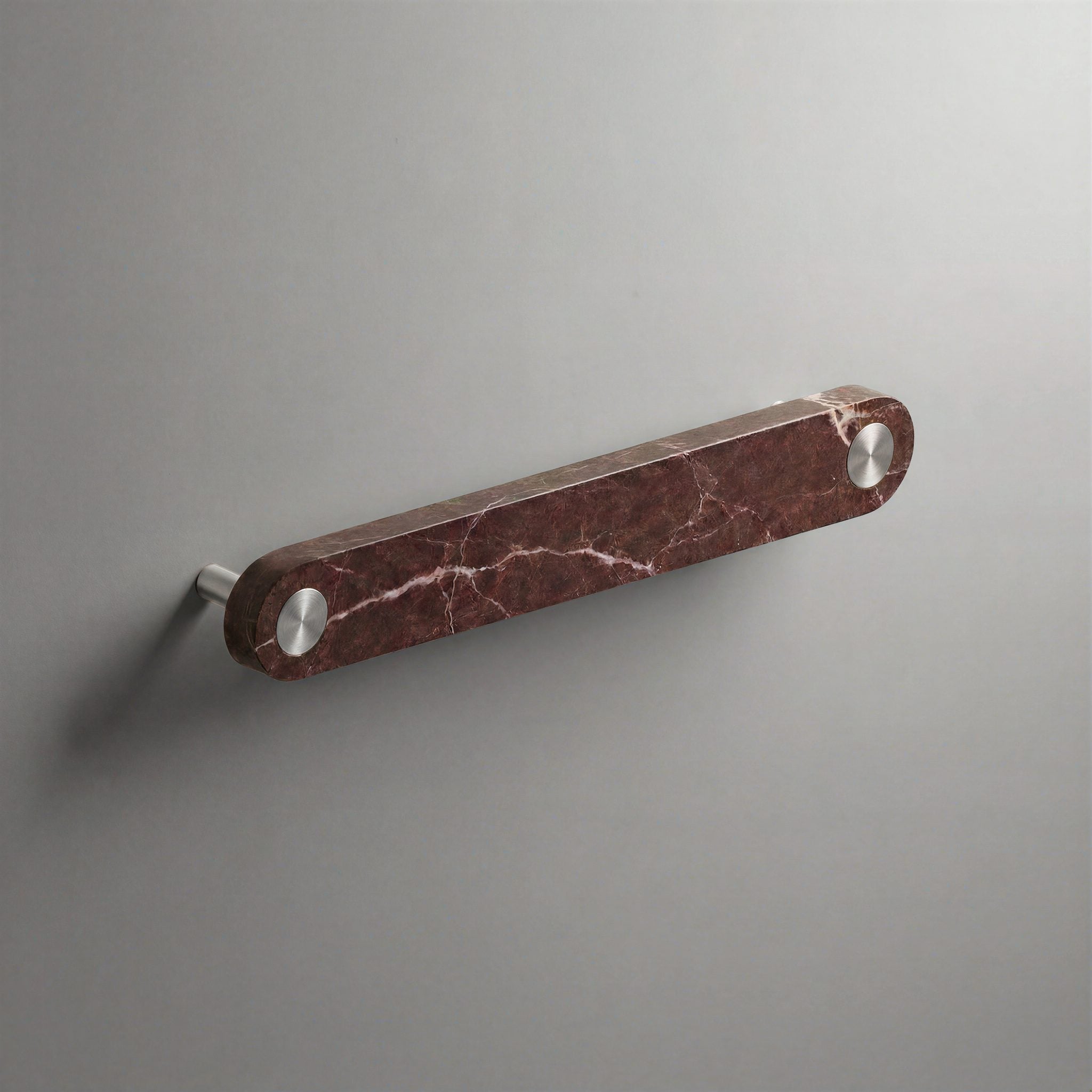 Red Marble Ensemble Handle in 160mm Centres with Brushed Steel button detail by Sloan Roberts.