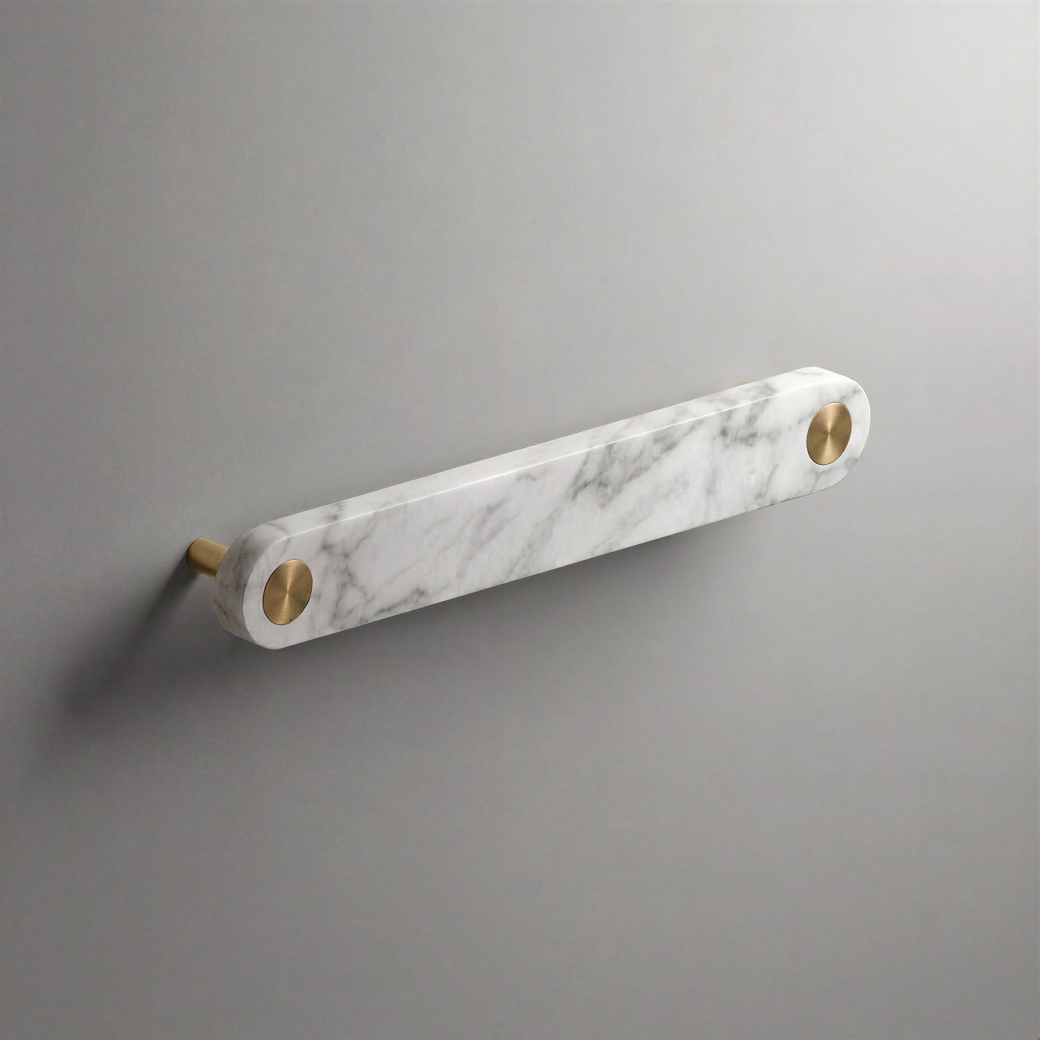 White Marble Ensemble Handle in 160mm Centres with Brass button detail by Sloan Roberts.