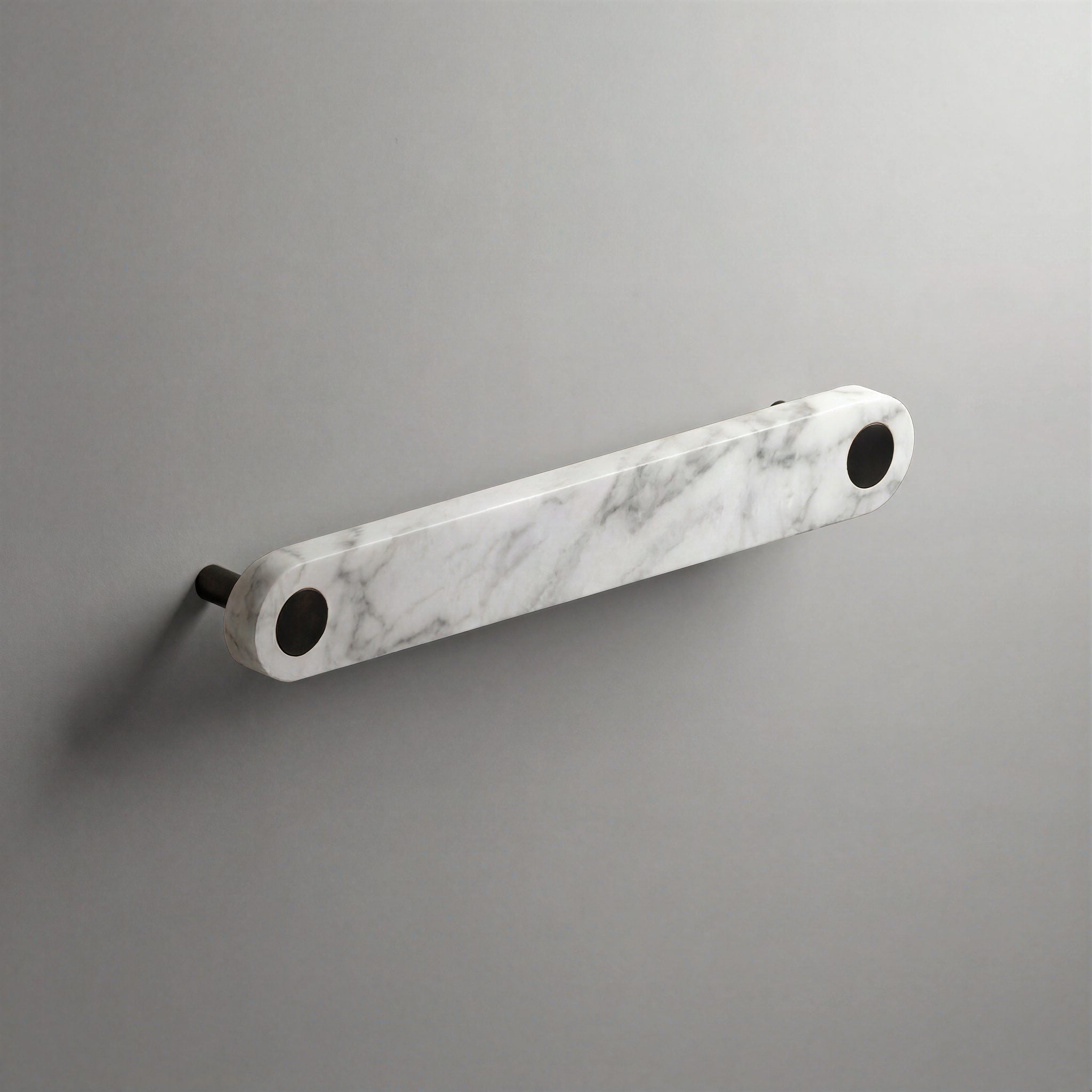 White Marble Ensemble Handle in 160mm Centres with Matte Black button detail by Sloan Roberts.