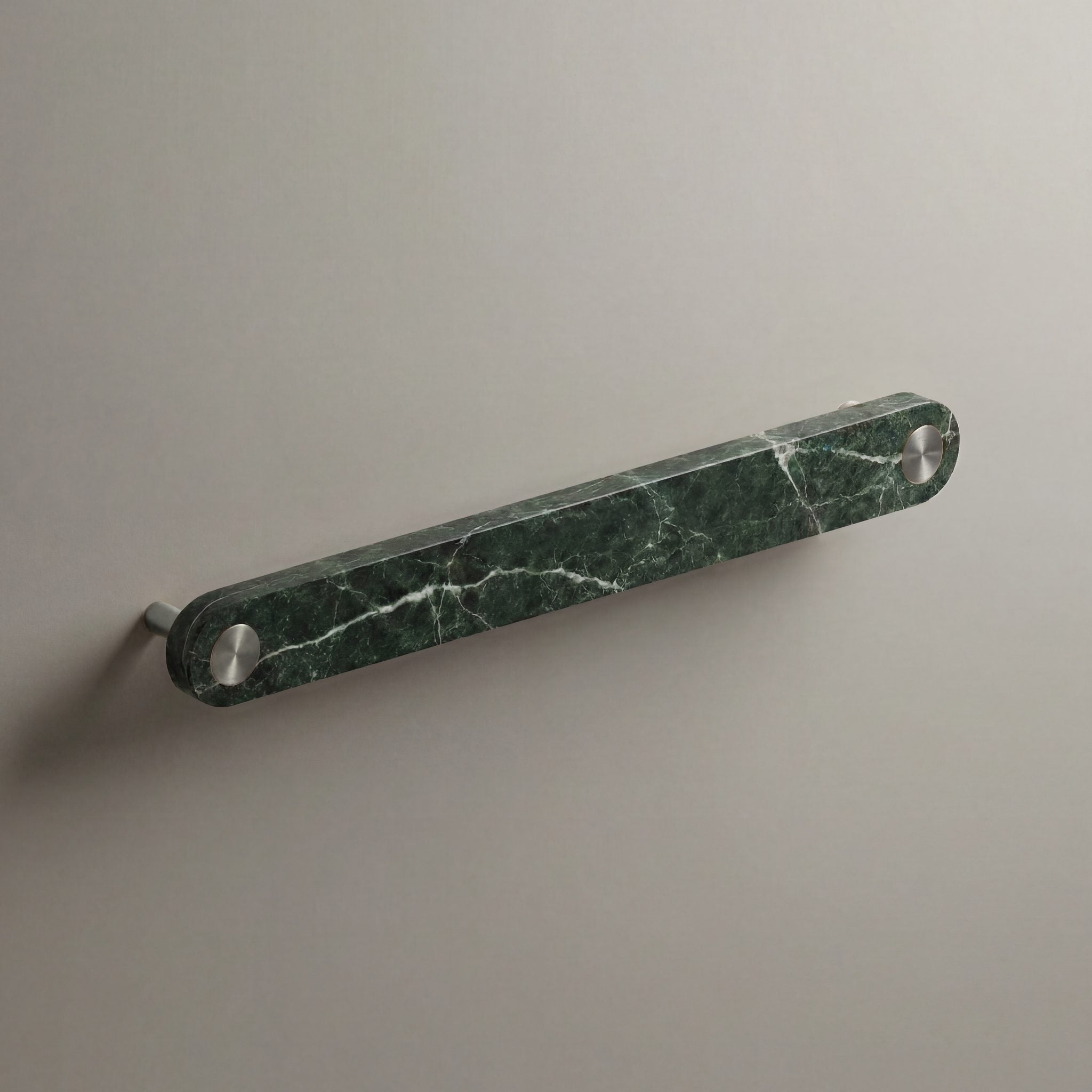 Green Marble Ensemble Handle in 192mm Centres with Brushed Steel button detail by Sloan Roberts.