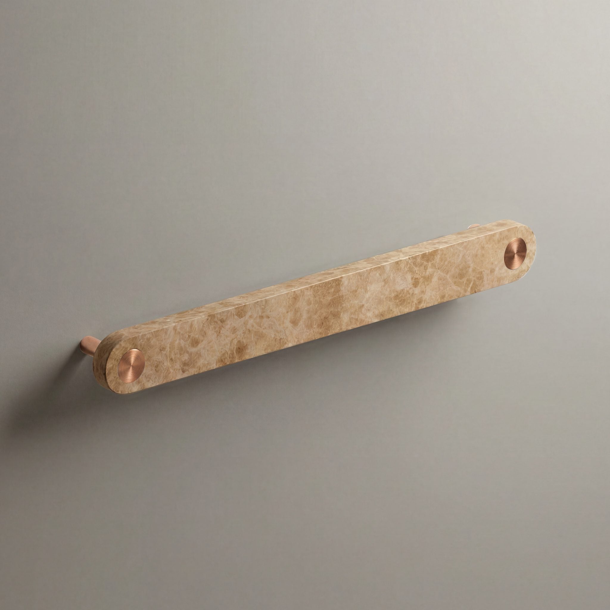 Latte Marble Ensemble Handle in 192mm Centres with Brushed Copper button detail by Sloan Roberts.