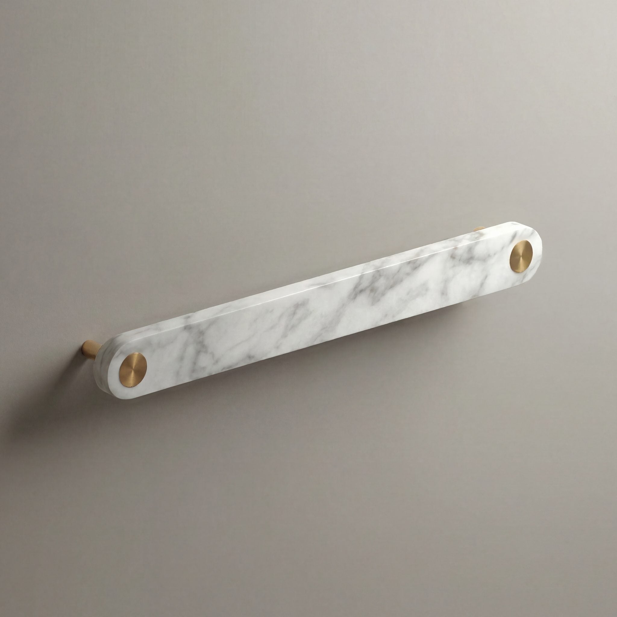 White Marble Ensemble Handle in 192mm Centres with Brass button detail by Sloan Roberts.