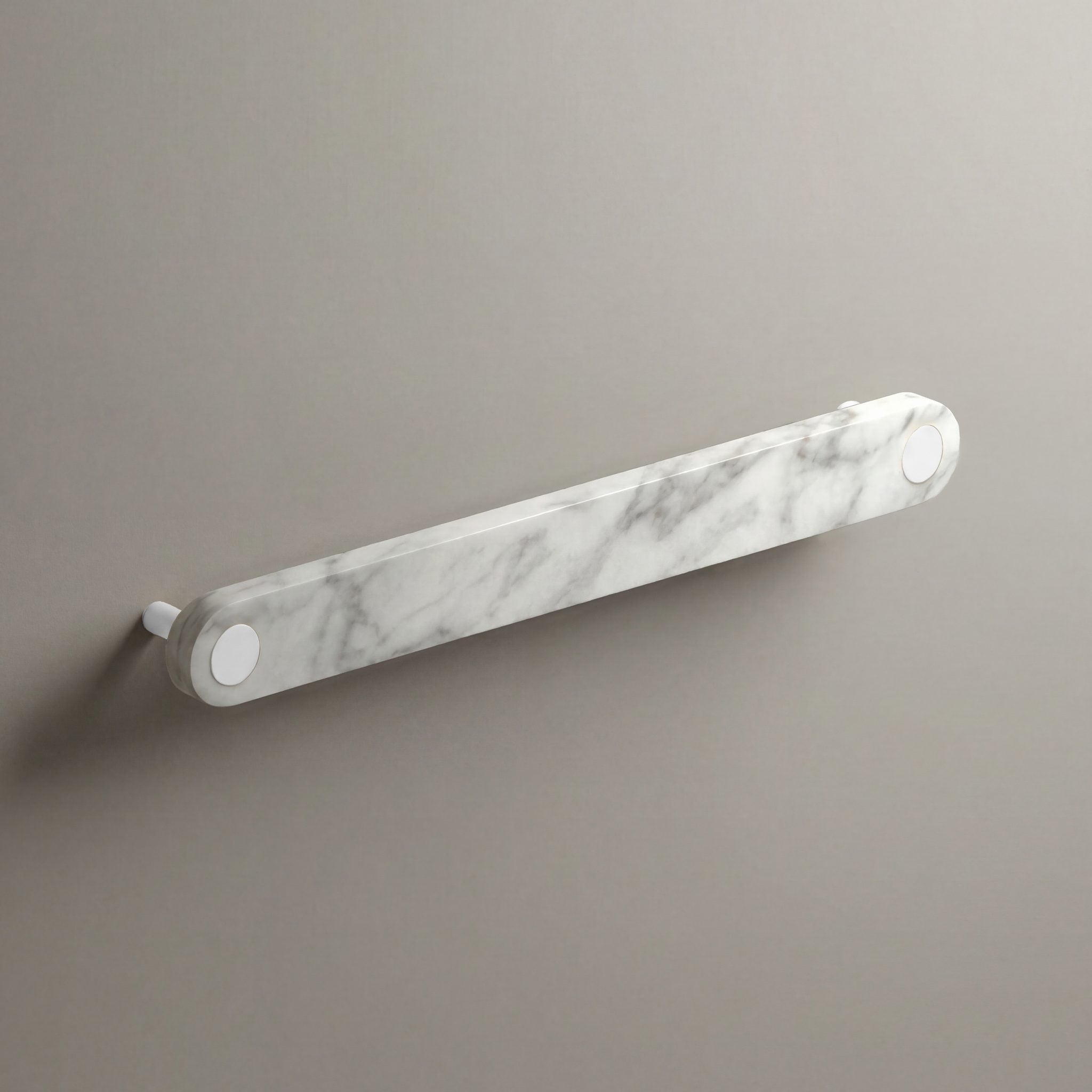 White Marble Ensemble Handle in 192mm Centres with Matte White button detail by Sloan Roberts.