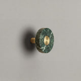 Green Marble Ensemble Handle in Knob size with Brass button detail by Sloan Roberts.