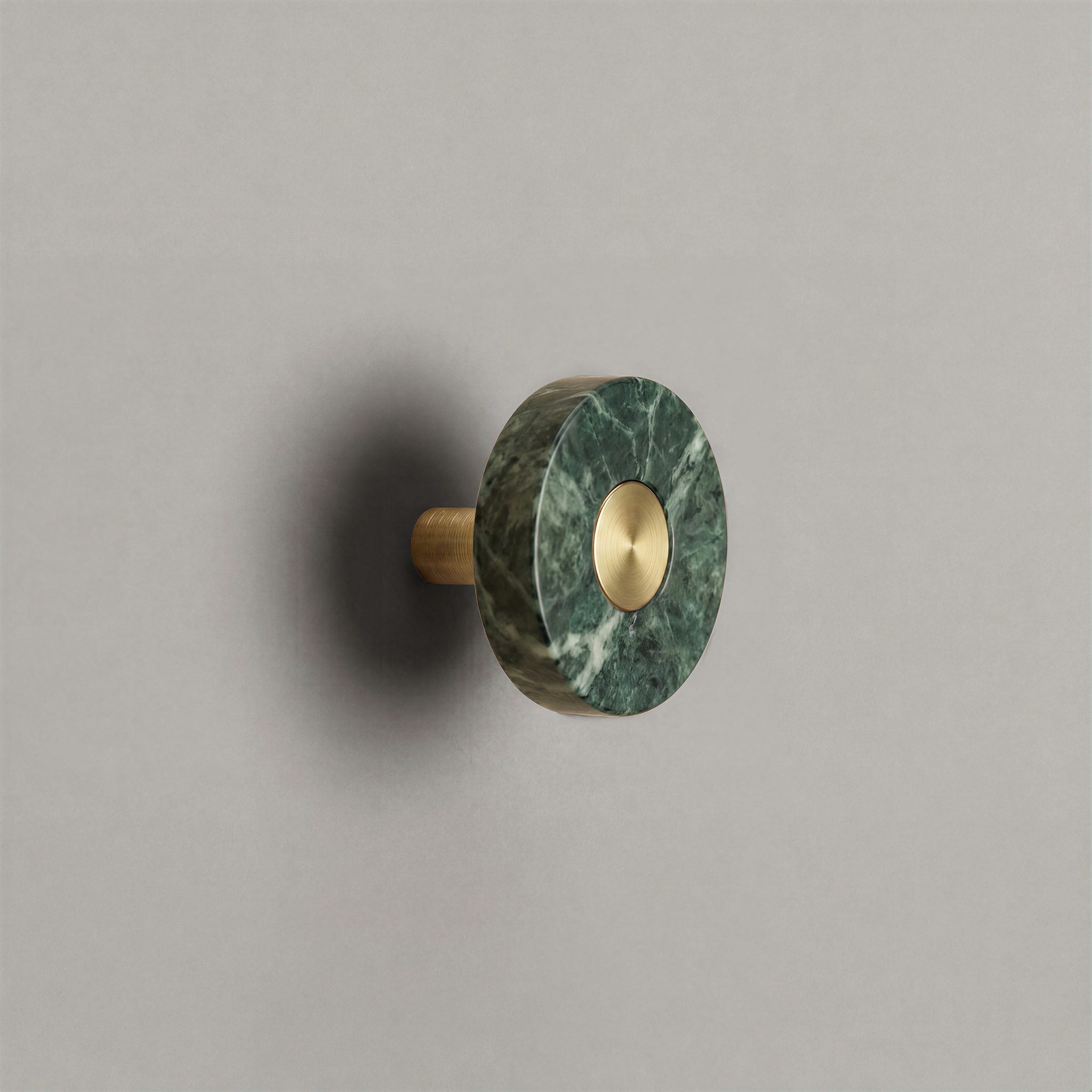 Green Marble Ensemble Handle in Knob size with Brass button detail by Sloan Roberts.