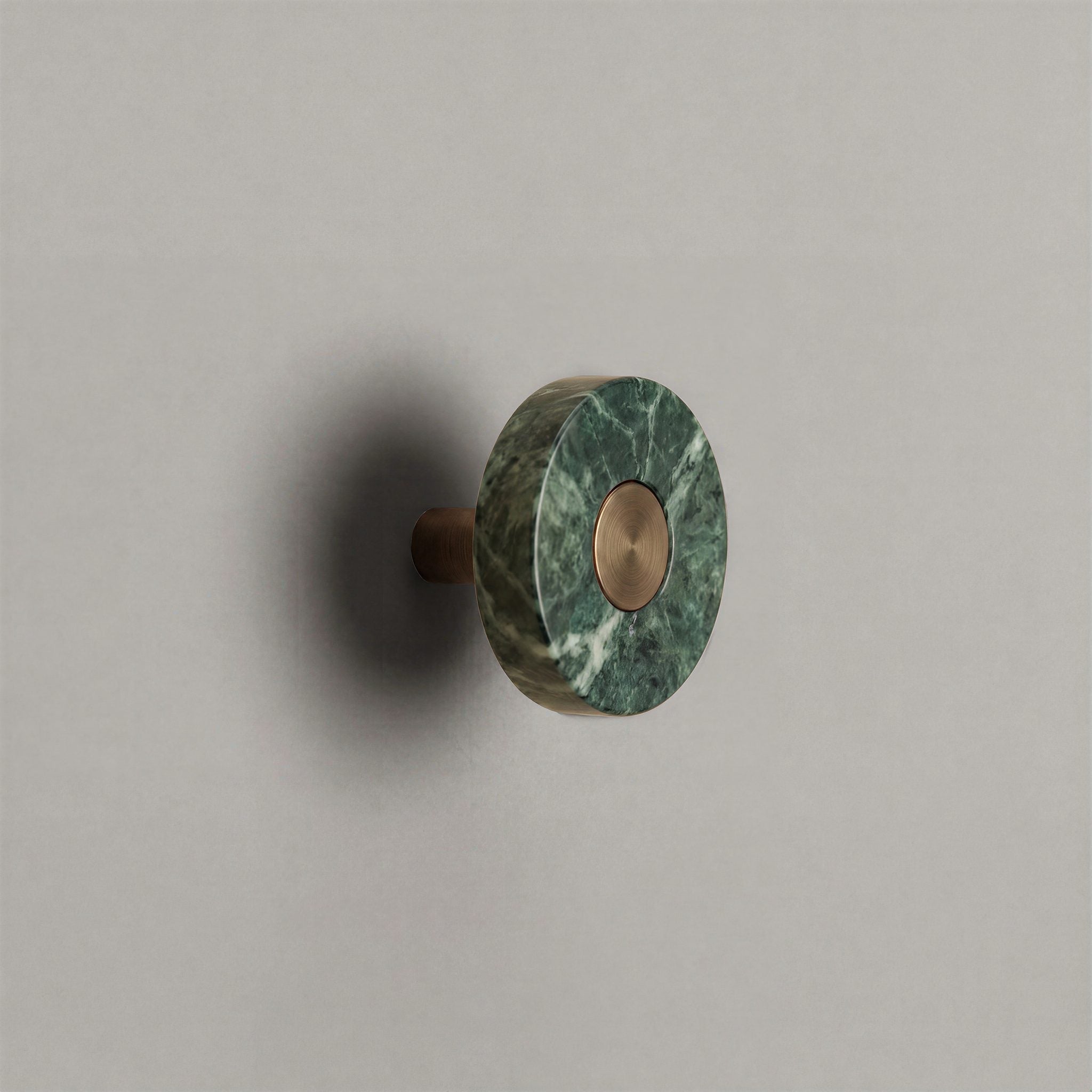 Green Marble Ensemble Handle in Knob size with Aged Bronze button detail by Sloan Roberts.