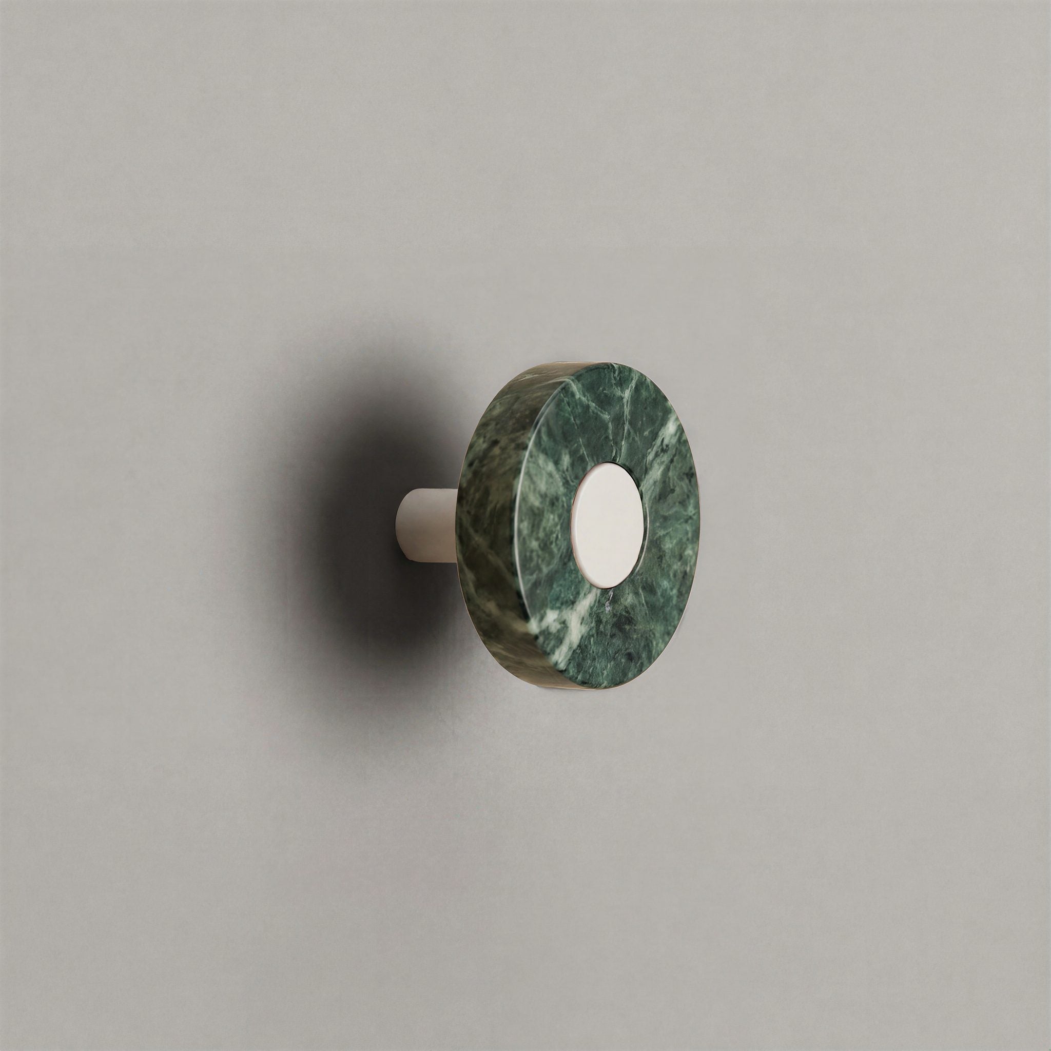 Green Marble Ensemble Handle in Knob size with Matte White button detail by Sloan Roberts.