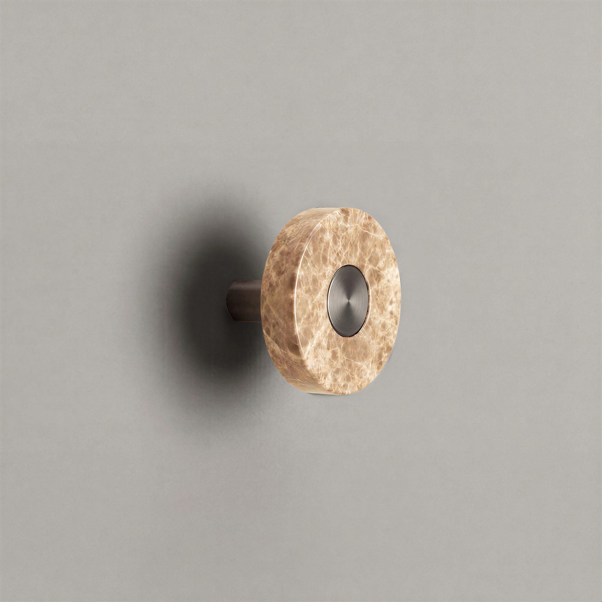 Latte Marble Ensemble Handle in Knob size with Gunmetal button detail by Sloan Roberts.