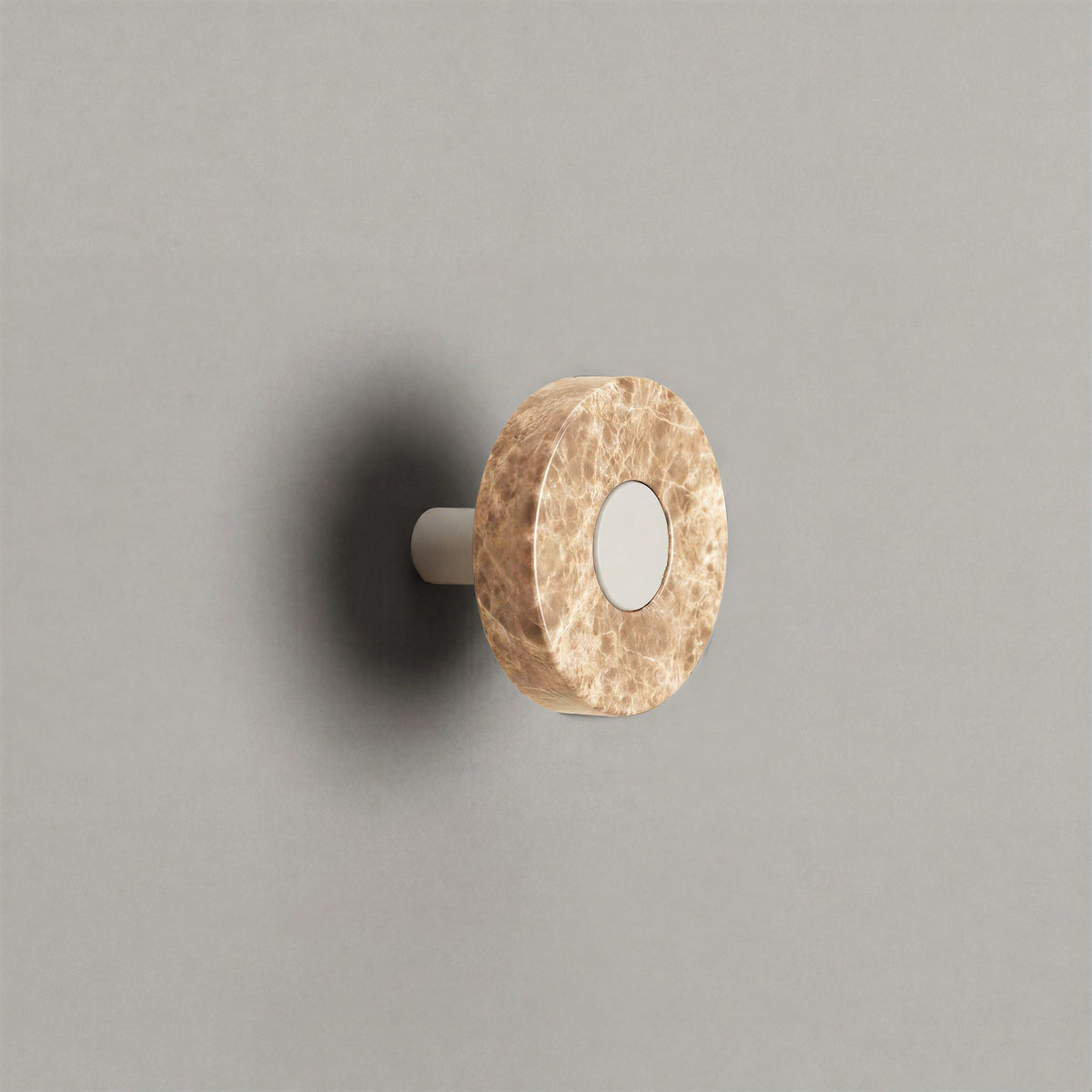 Latte Marble Ensemble Handle in Knob size with Matte White button detail by Sloan Roberts.