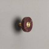 Red Marble Ensemble Handle in Knob size with Brass button detail by Sloan Roberts.
