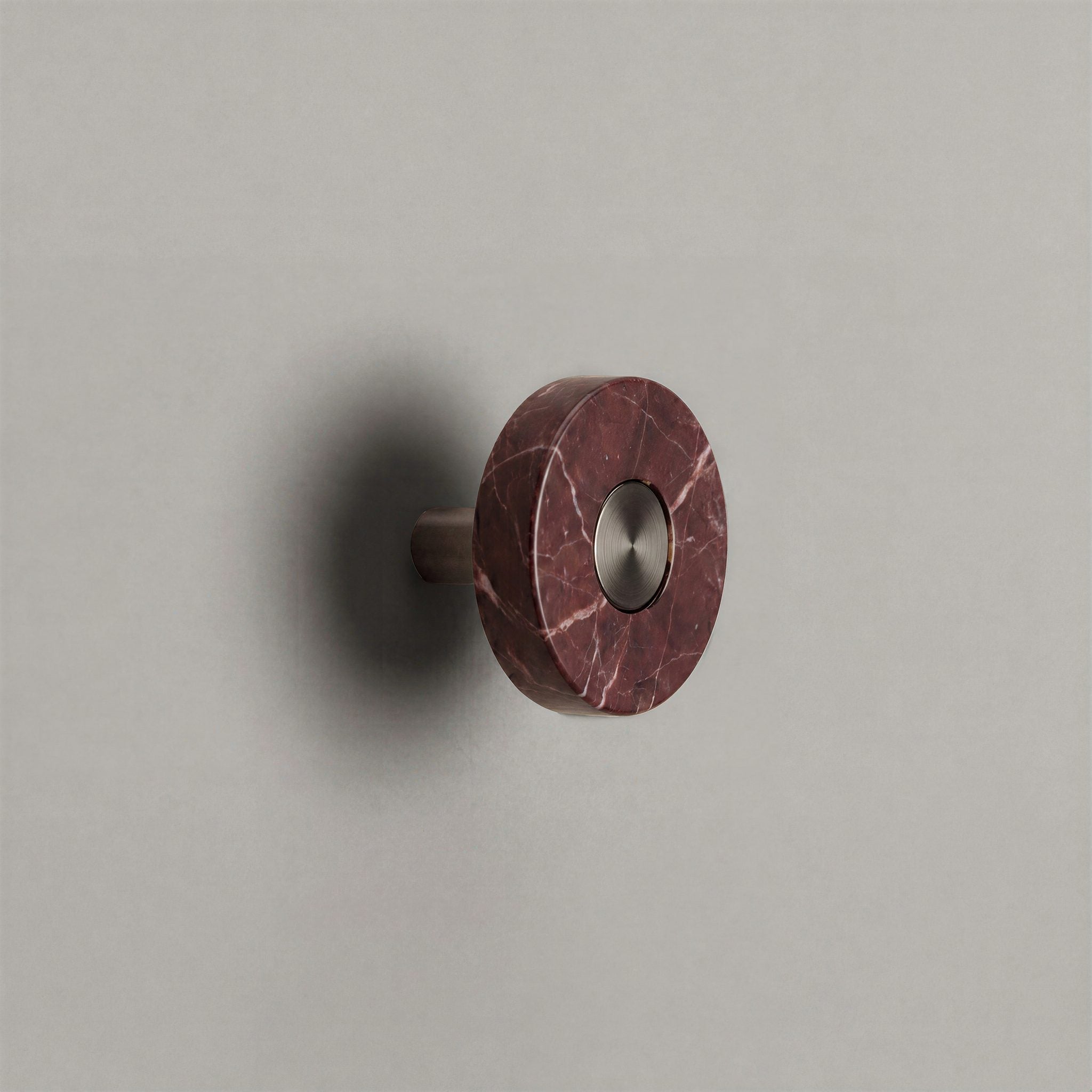 Red Marble Ensemble Handle in Knob size with Gunmetal button detail by Sloan Roberts.
