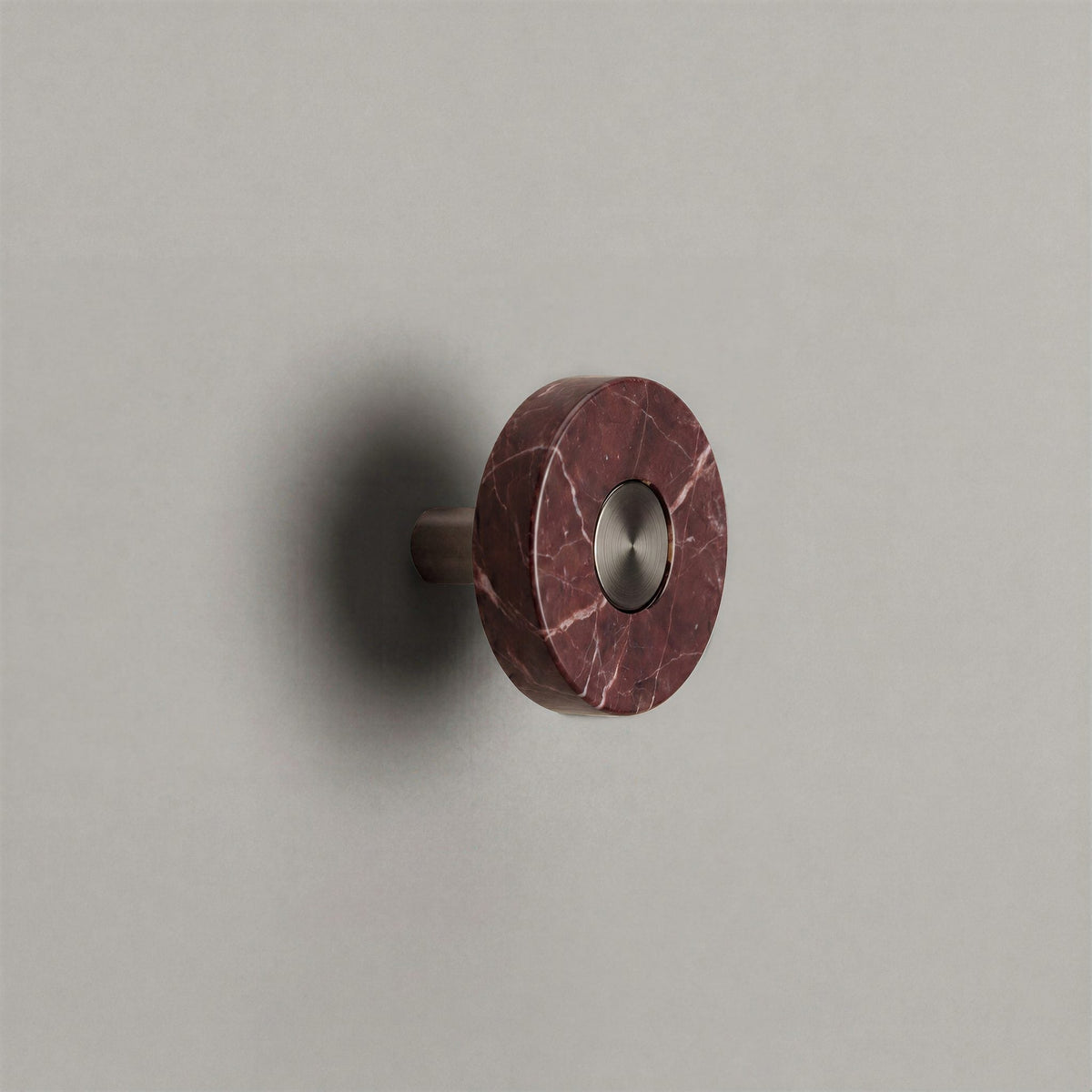 Red Marble Ensemble Handle in Knob size with Gunmetal button detail by Sloan Roberts.