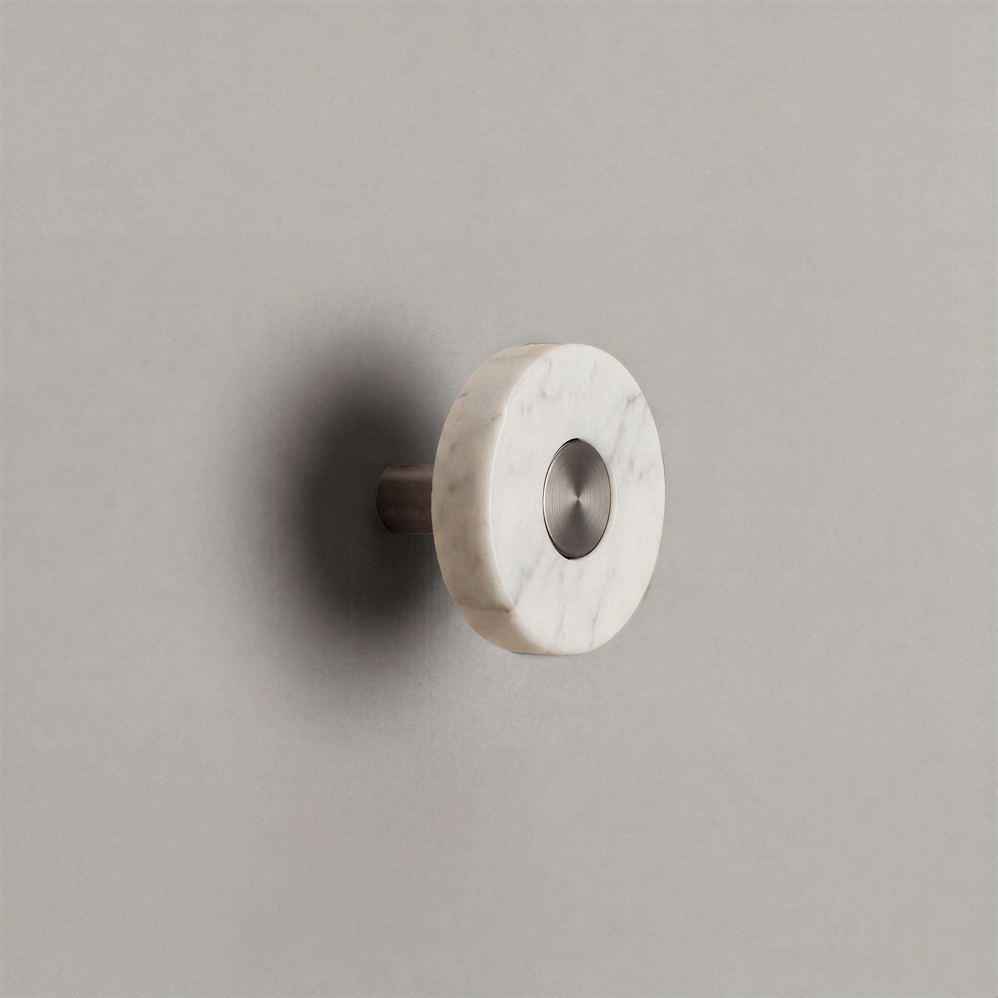 White Marble Ensemble Handle in Knob size with Gunmetal button detail by Sloan Roberts.