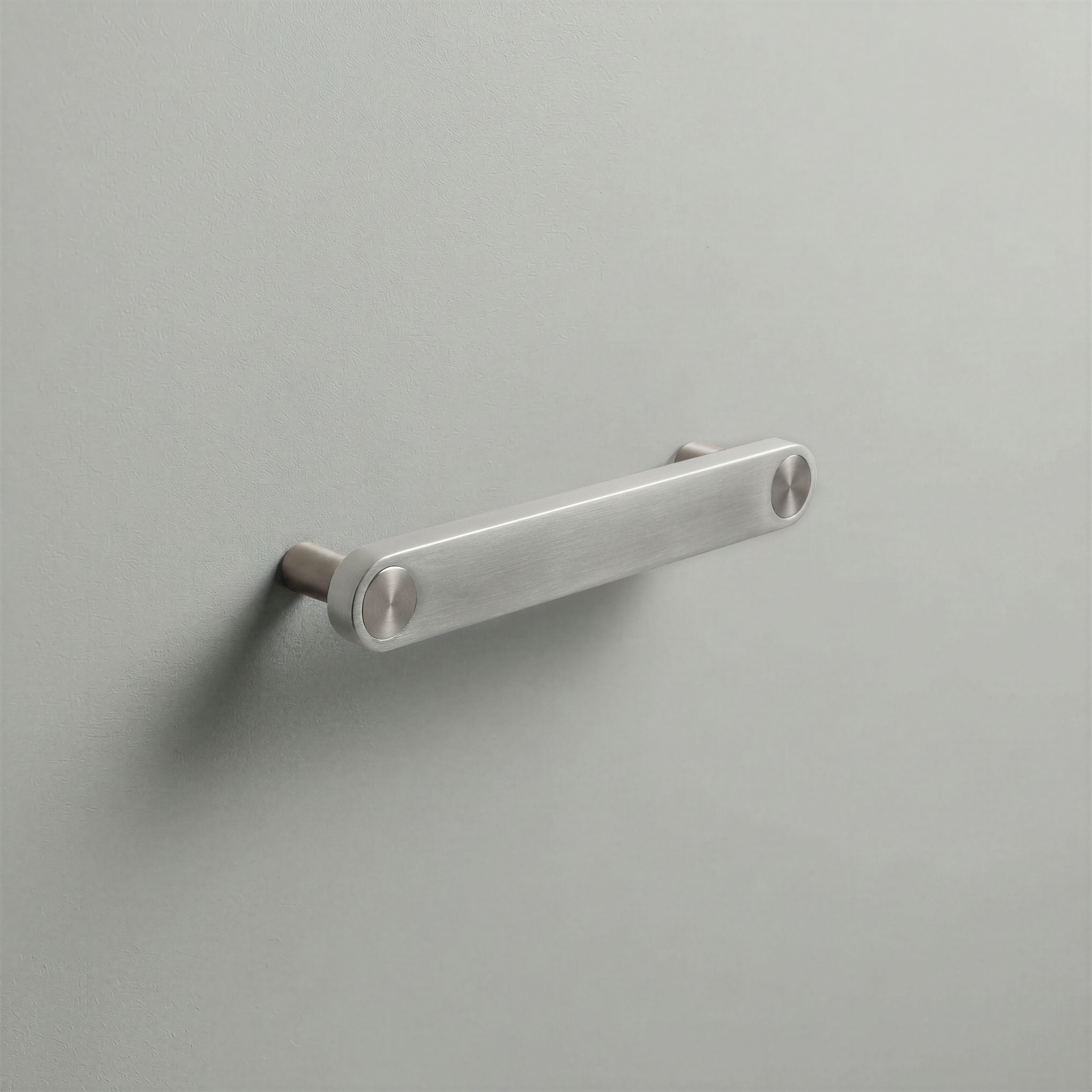 Brushed Steel Ensemble Handle in 128mm Centres with Brushed Steel button detail by Sloan Roberts.