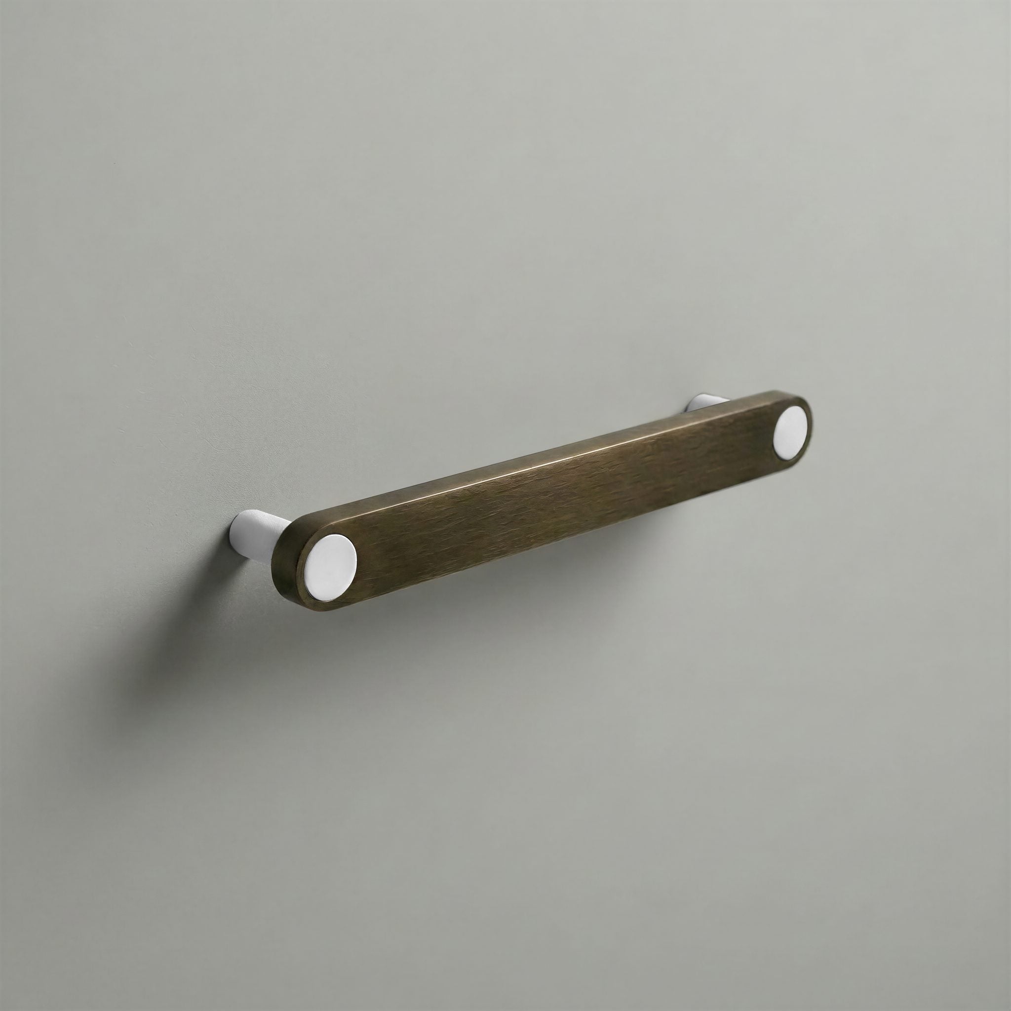 Aged Bronze Ensemble Handle in 160mm Centres with Matte White button detail by Sloan Roberts.