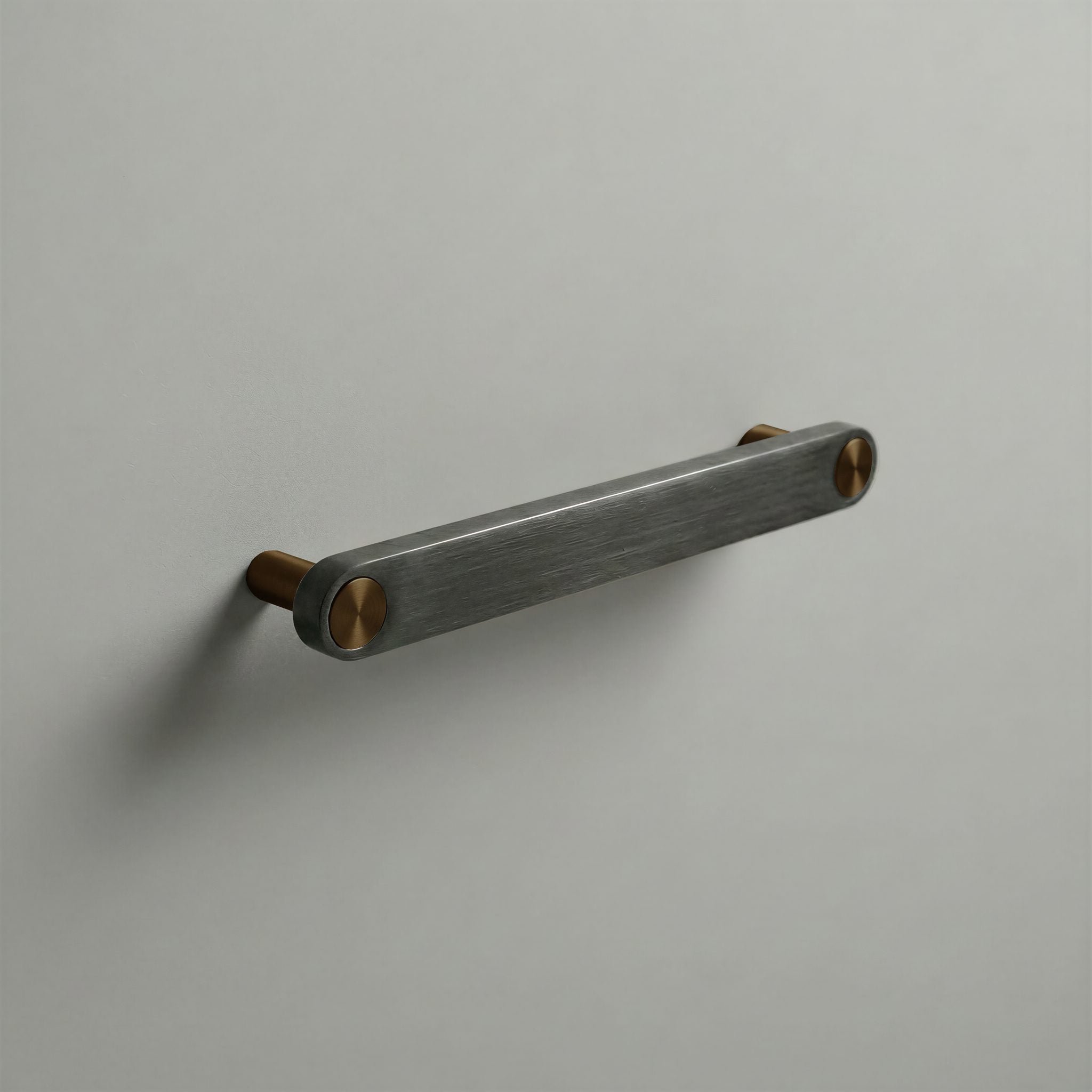 Gunmetal Ensemble Handle in 160mm Centres with Aged Bronze button detail by Sloan Roberts.