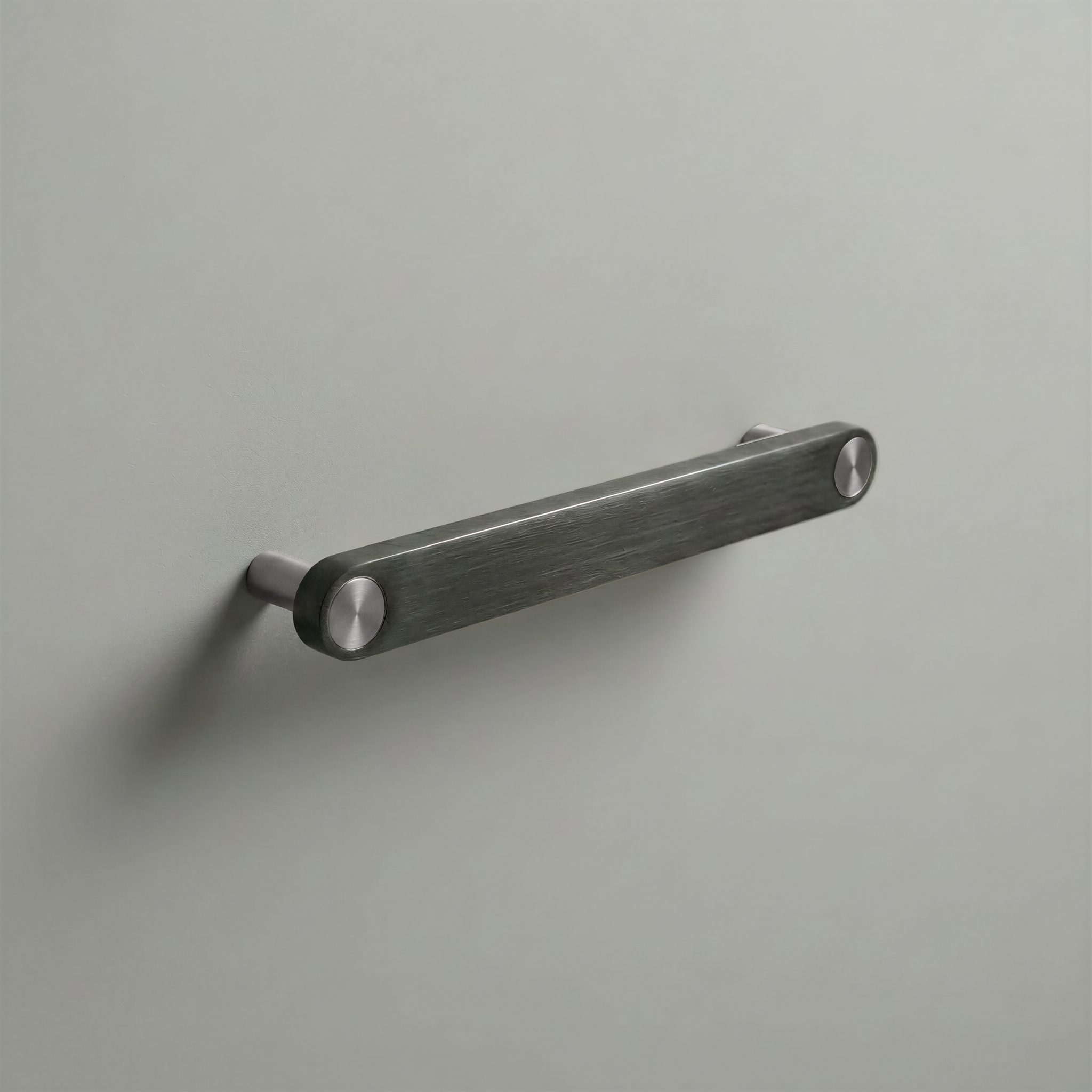 Gunmetal Ensemble Handle in 160mm Centres with Brushed Steel button detail by Sloan Roberts.