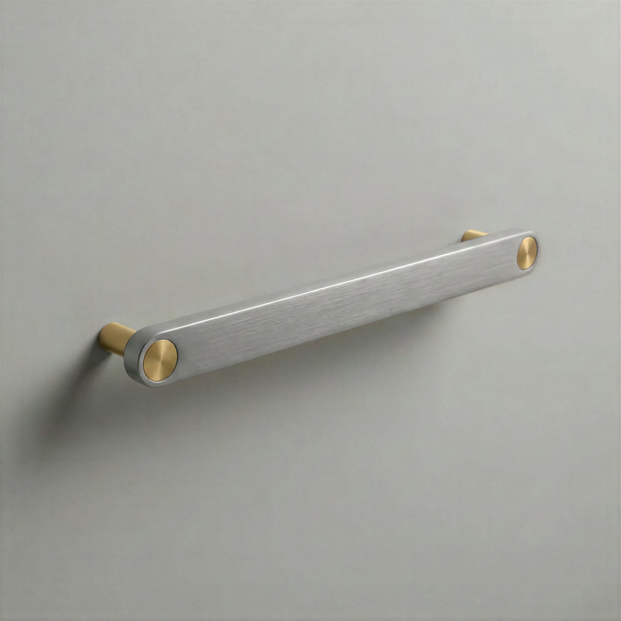 Brushed Steel Ensemble Handle in 192mm Centres with Brass button detail by Sloan Roberts.