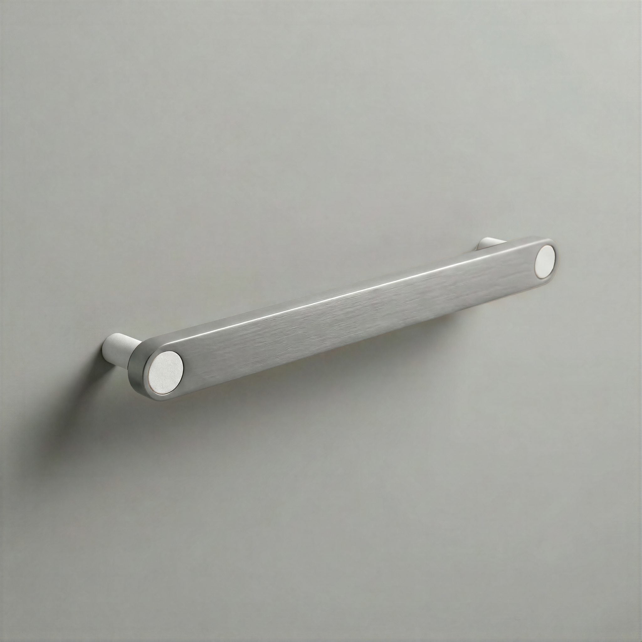 Brushed Steel Ensemble Handle in 192mm Centres with Matte White button detail by Sloan Roberts.