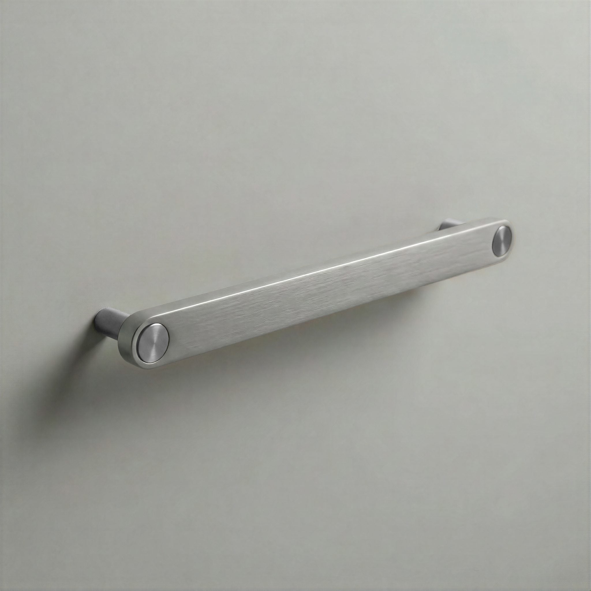 Brushed Steel Ensemble Handle in 192mm Centres with Brushed Steel button detail by Sloan Roberts.