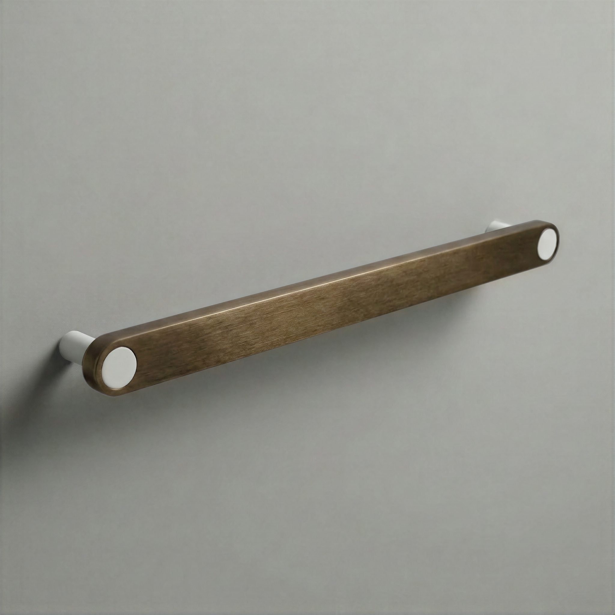 Aged Bronze Ensemble Handle in 224mm Centres with Matte White button detail by Sloan Roberts.