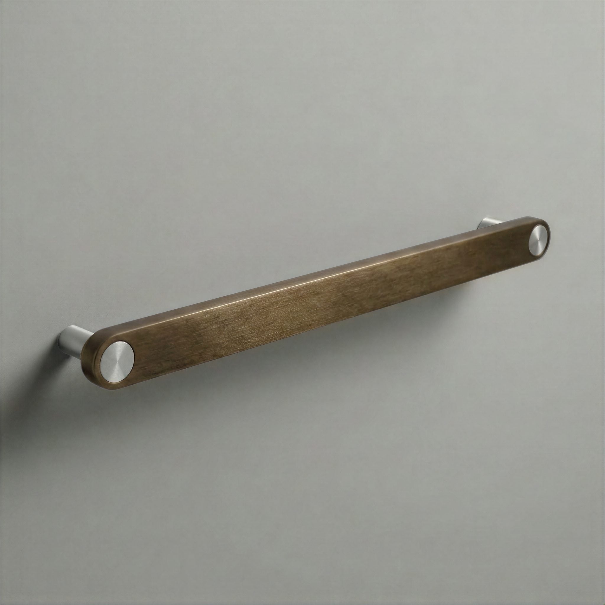 Aged Bronze Ensemble Handle in 224mm Centres with Brushed Steel button detail by Sloan Roberts.