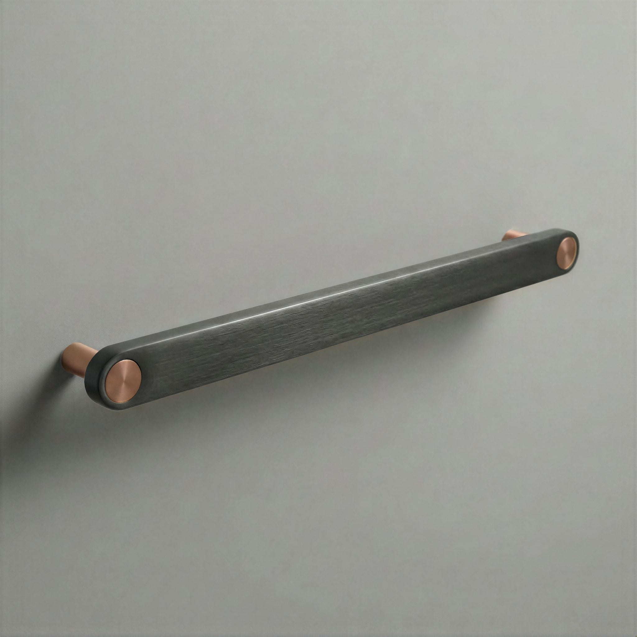 Gunmetal Ensemble Handle in 224mm Centres with Brushed Copper button detail by Sloan Roberts.