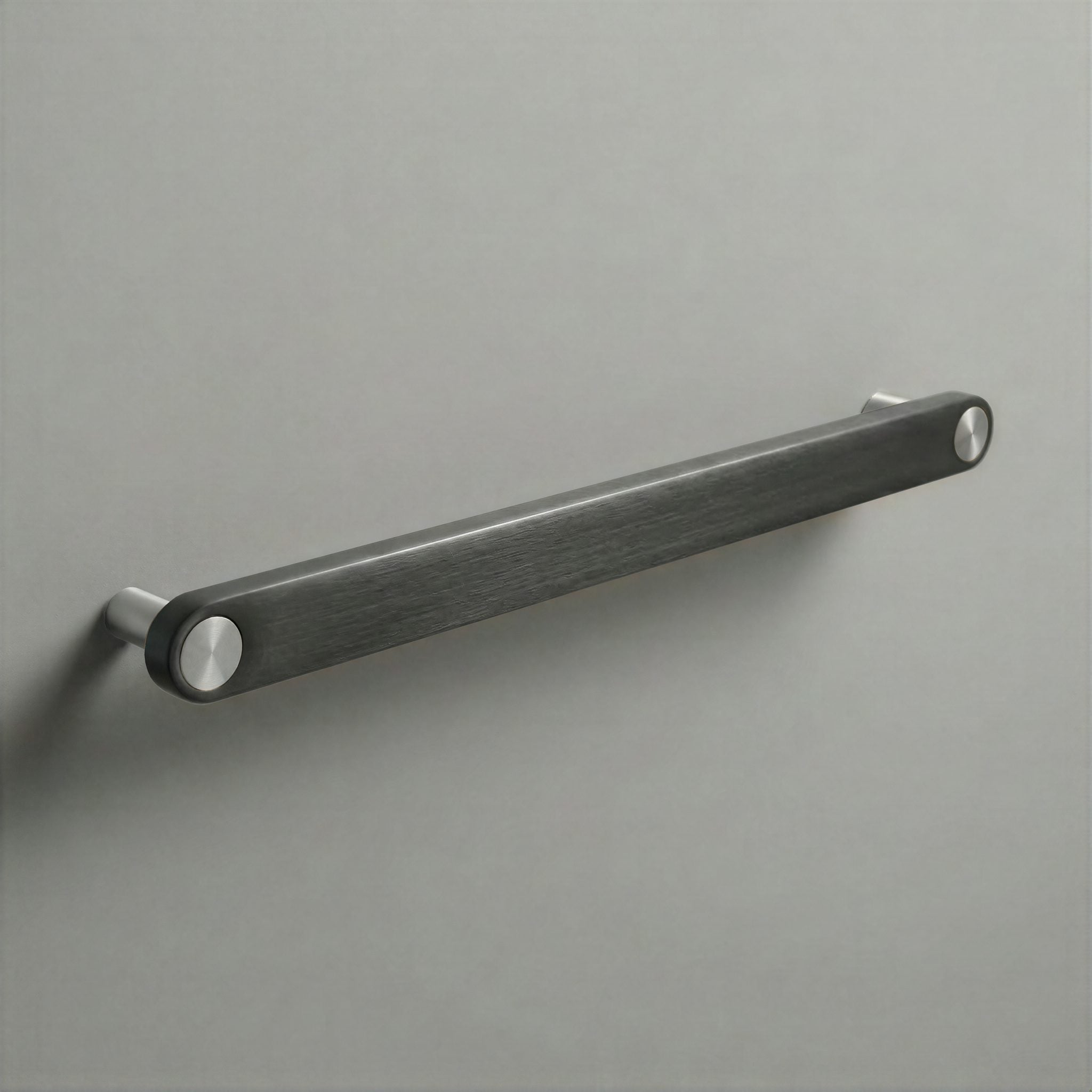 Gunmetal Ensemble Handle in 224mm Centres with Brushed Steel button detail by Sloan Roberts.