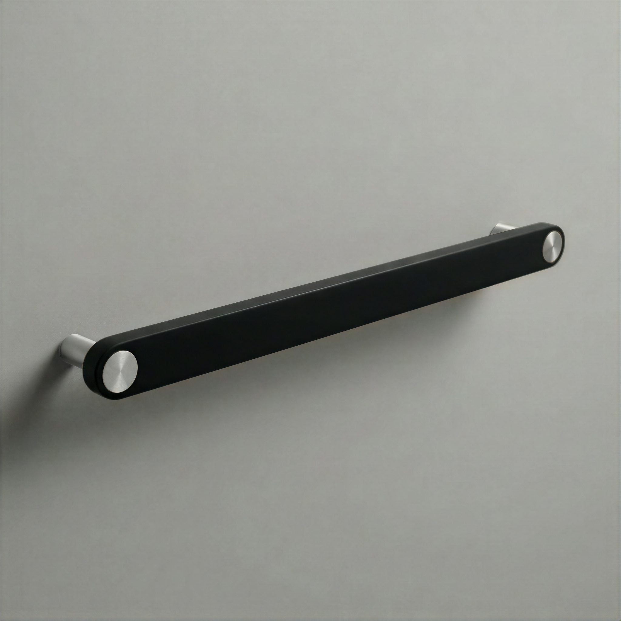 Matte Black Ensemble Handle in 224mm Centres with Brushed Steel button detail by Sloan Roberts.