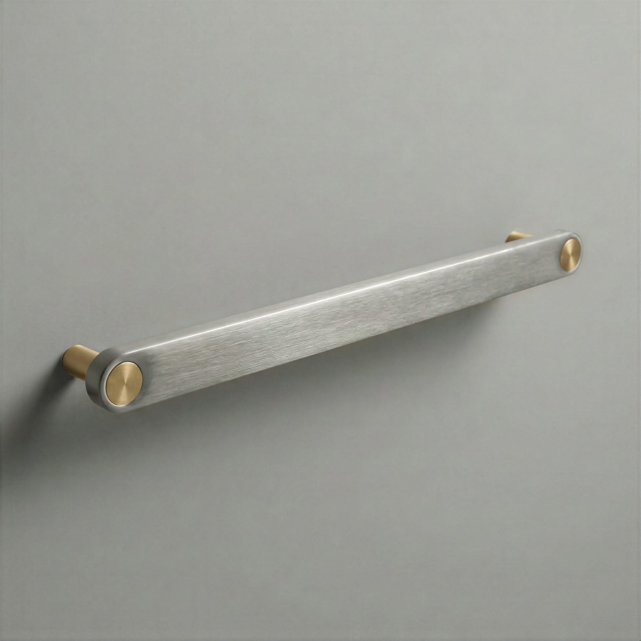 Brushed Steel Ensemble Handle in 224mm Centres with Brass button detail by Sloan Roberts.