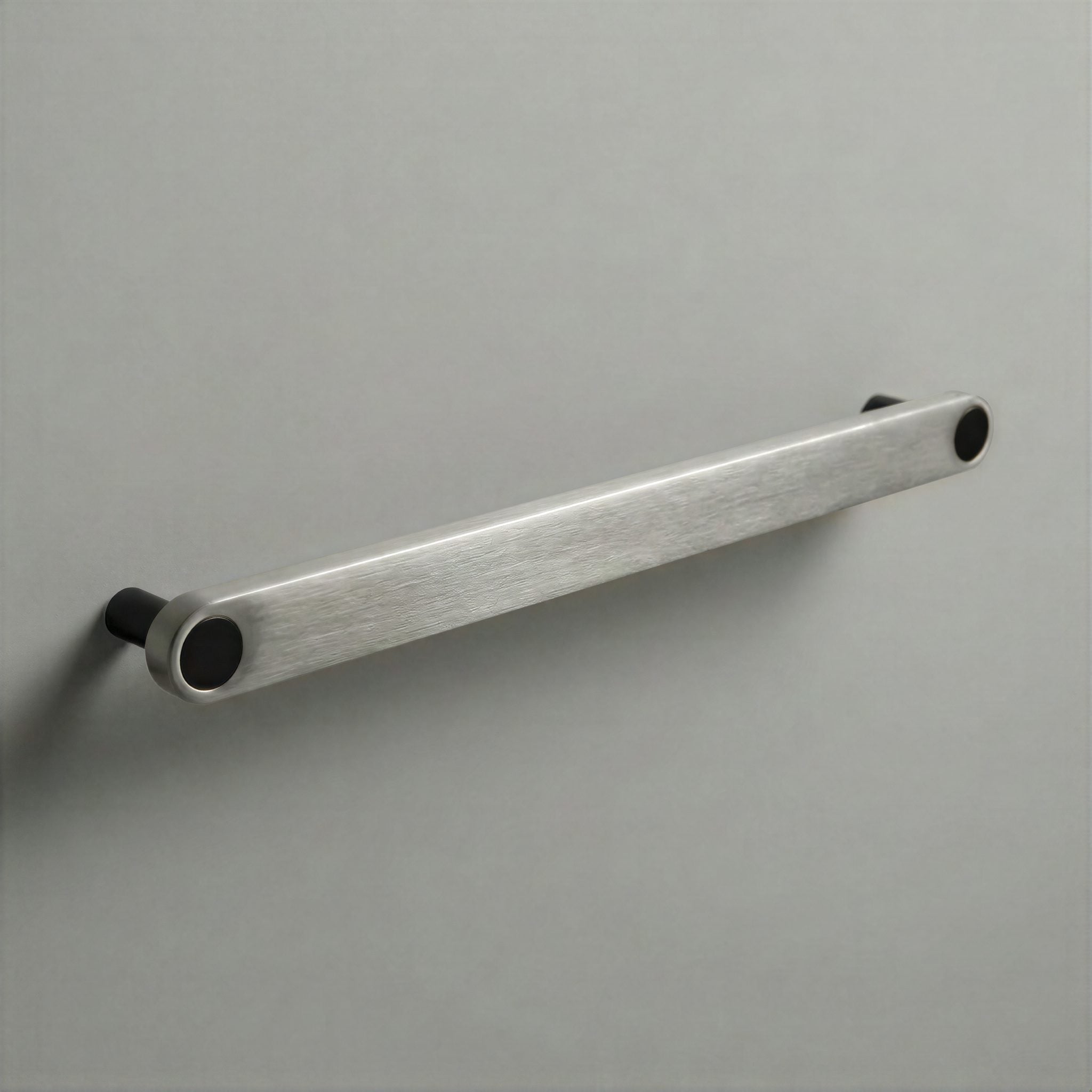 Brushed Steel Ensemble Handle in 224mm Centres with Matte Black button detail by Sloan Roberts.