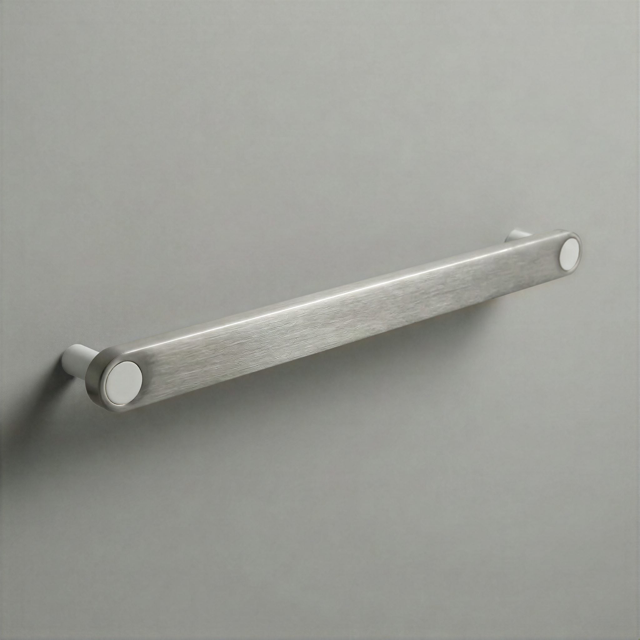 Brushed Steel Ensemble Handle in 224mm Centres with Matte White button detail by Sloan Roberts.