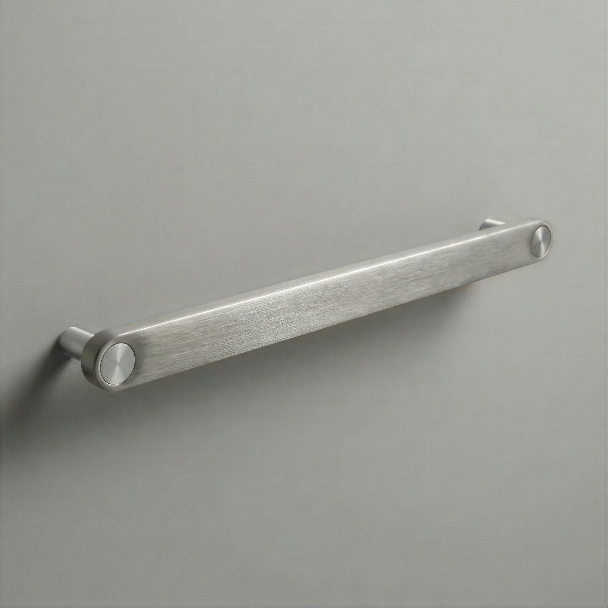 Brushed Steel Ensemble Handle in 224mm Centres with Brushed Steel button detail by Sloan Roberts.