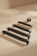 Ensemble Matte Black Handle — modular cabinet handle by Sloan Roberts. Matte black finish, available as knob or bar in four sizes with choice of button detail. Designed and assembled in Melbourne.
