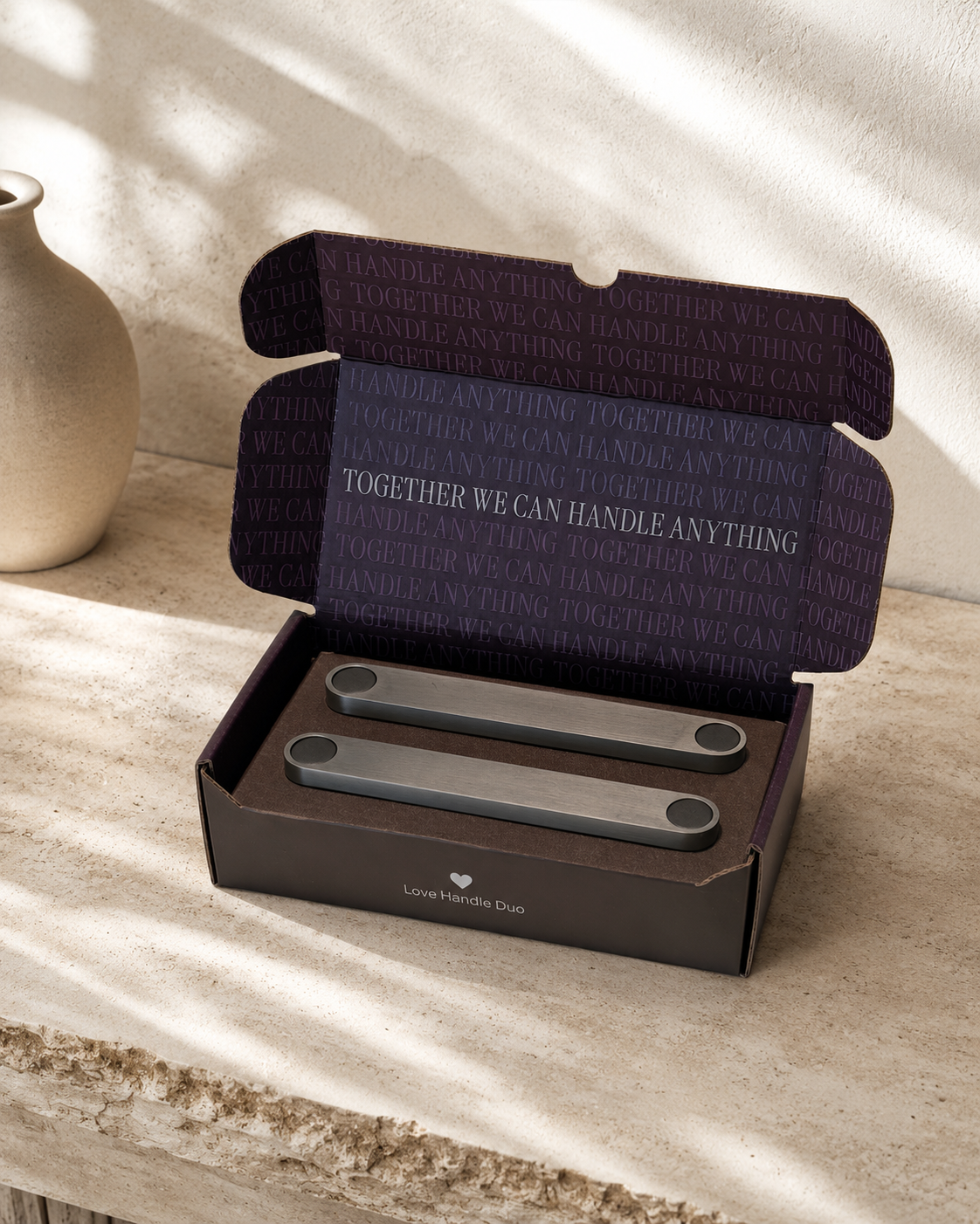 Love Handle Duo Set — Brushed Steel with Gunmetal Detail