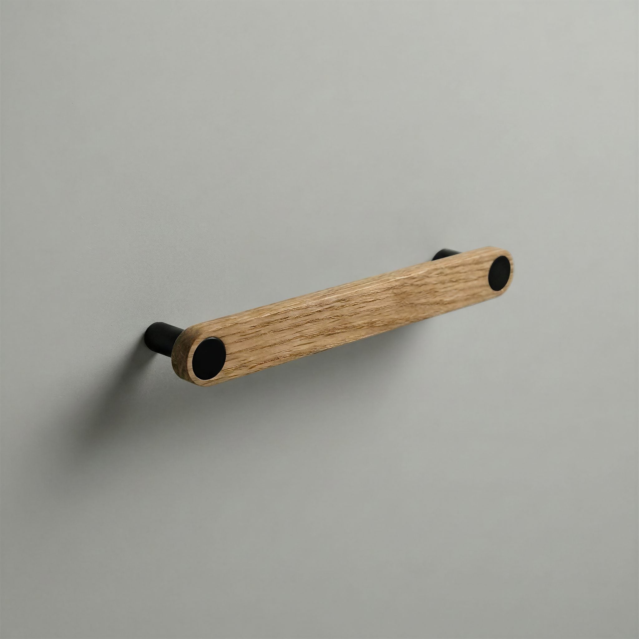 Oak Ensemble Handle in 160mm Centres with Matte Black button detail by Sloan Roberts.