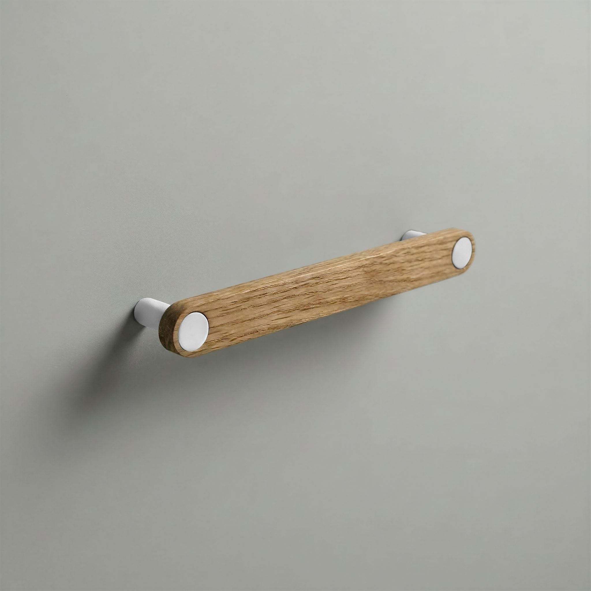 Oak Ensemble Handle in 160mm Centres with Matte White button detail by Sloan Roberts.