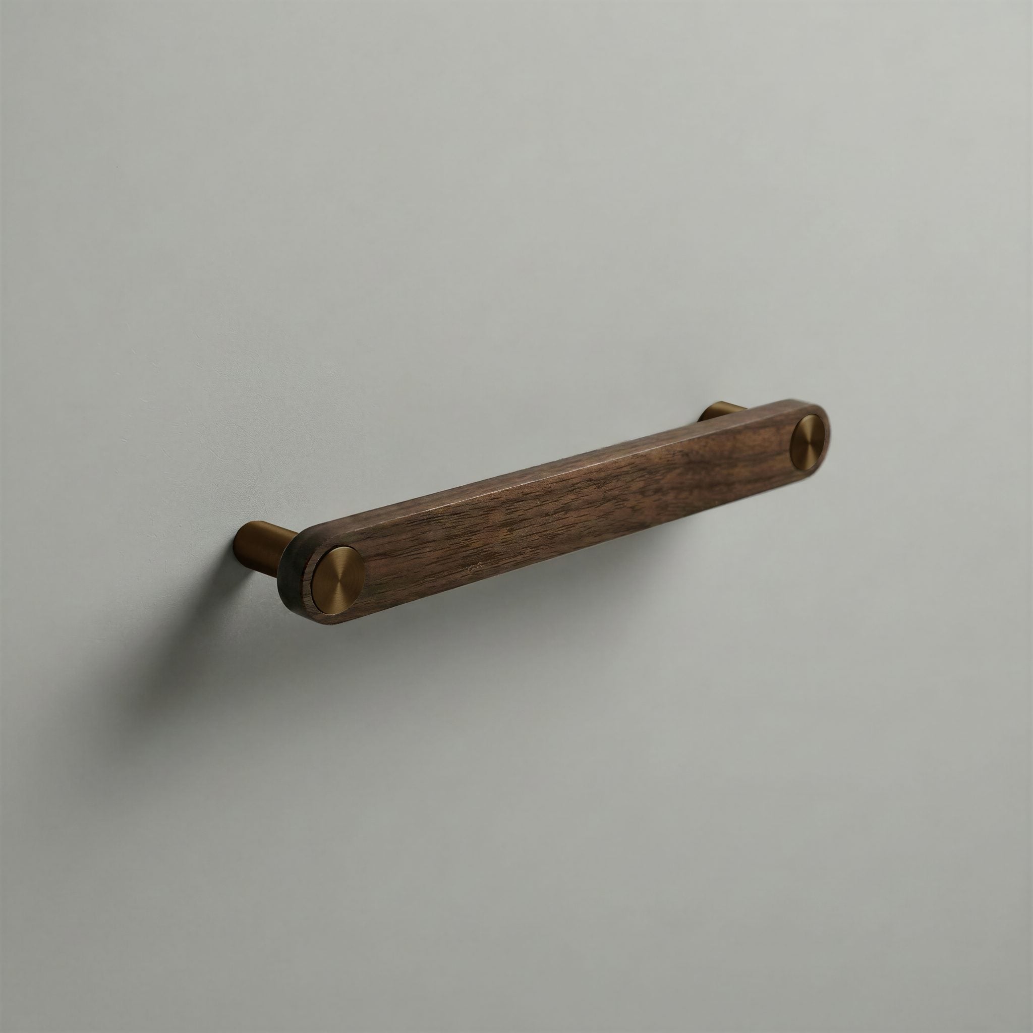 Walnut Ensemble Handle in 160mm Centres with Aged Bronze button detail by Sloan Roberts.