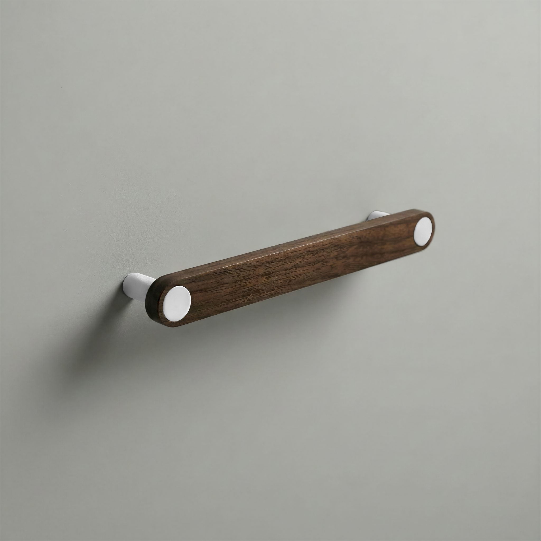 Walnut Ensemble Handle in 160mm Centres with Matte White button detail by Sloan Roberts.