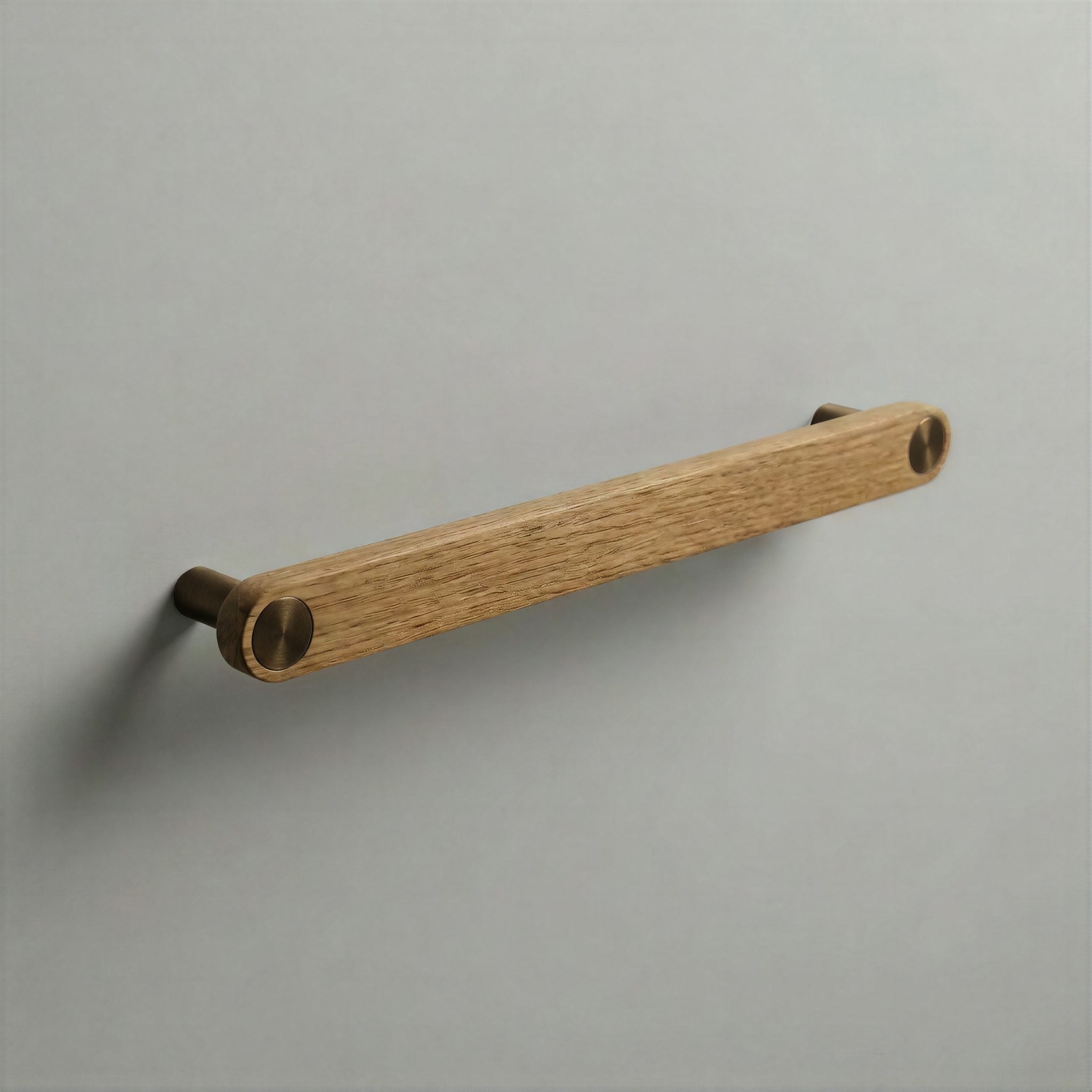Oak Ensemble Handle in 192mm Centres with Aged Bronze button detail by Sloan Roberts.