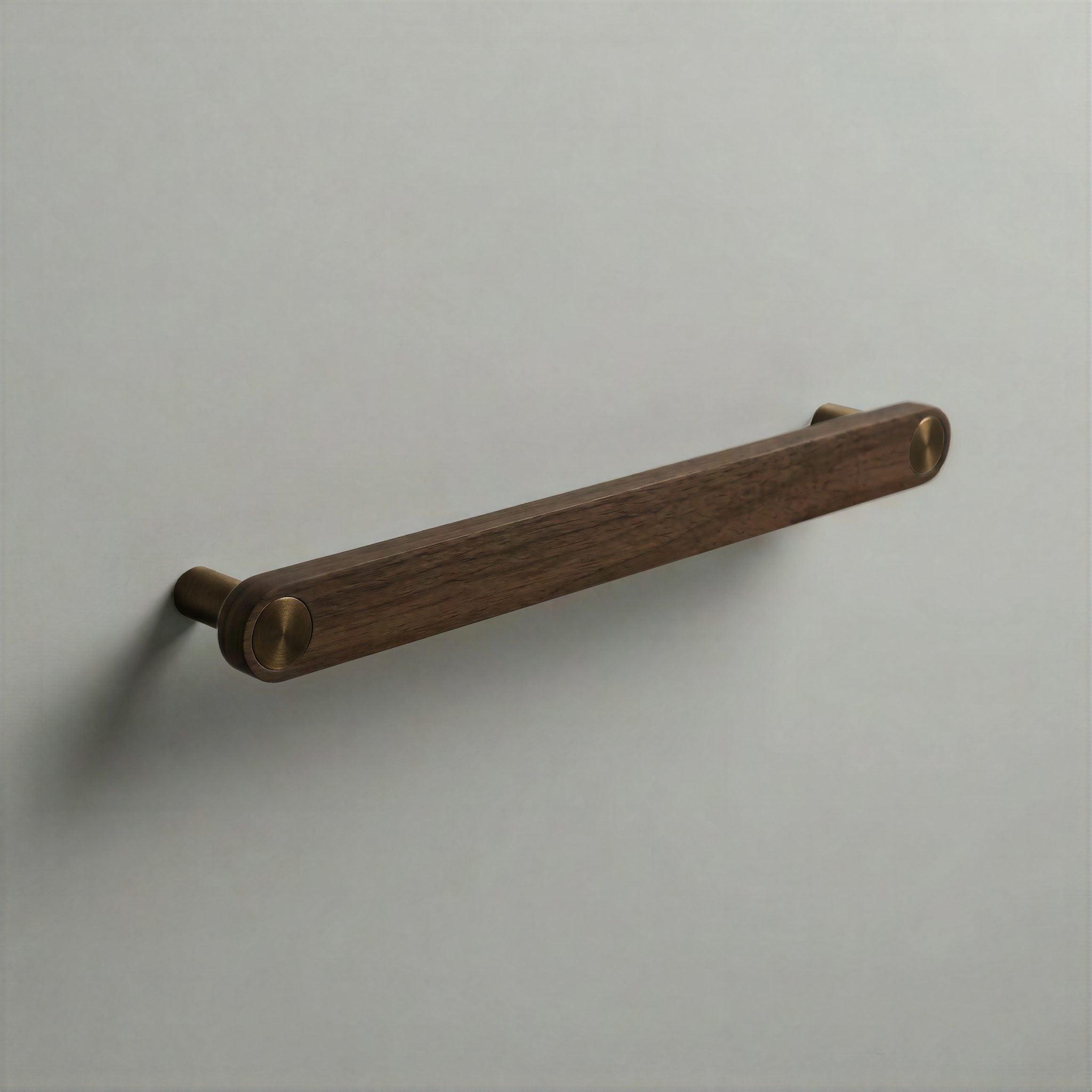 Walnut Ensemble Handle in 192mm Centres with Aged Bronze button detail by Sloan Roberts.