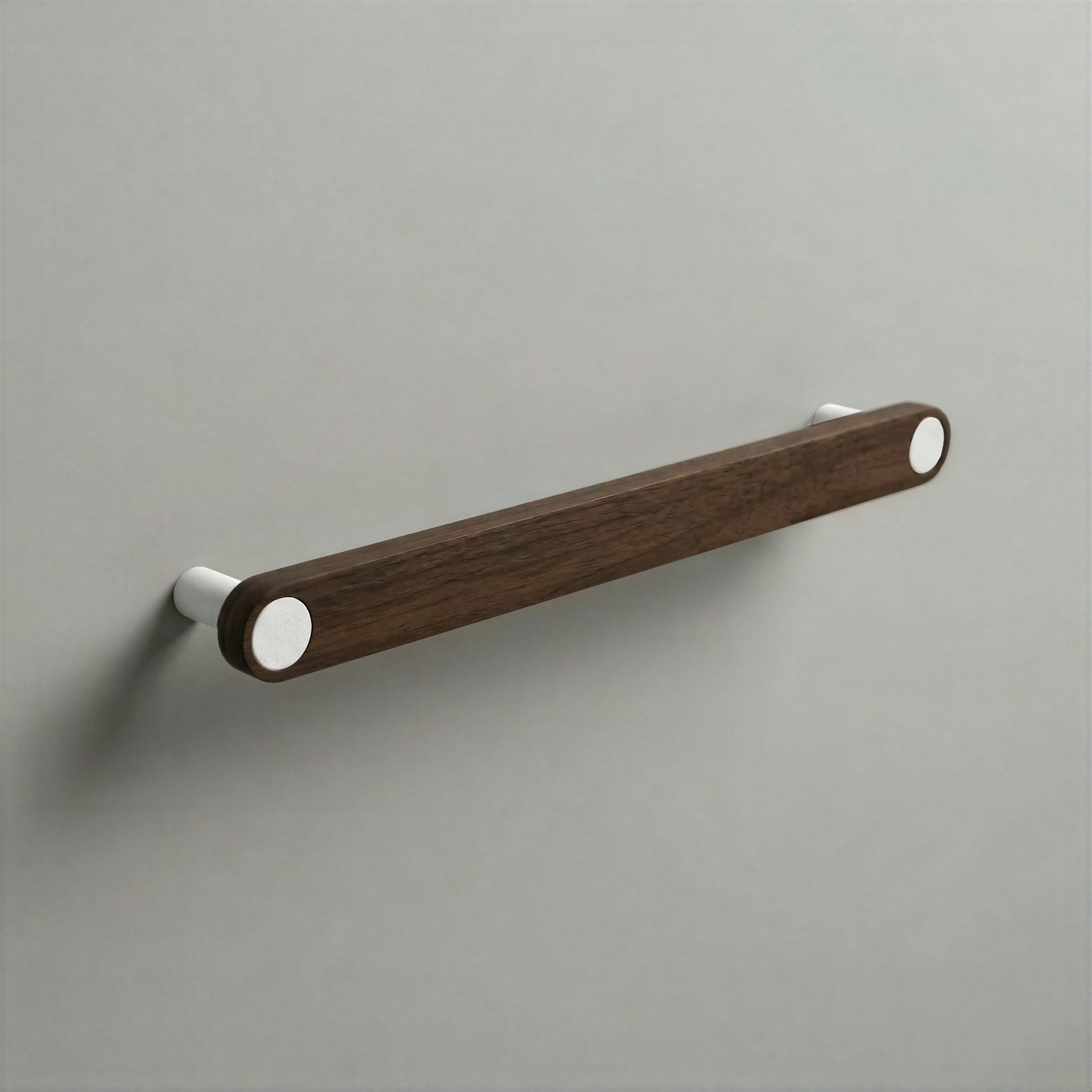 Walnut Ensemble Handle in 192mm Centres with Matte White button detail by Sloan Roberts.
