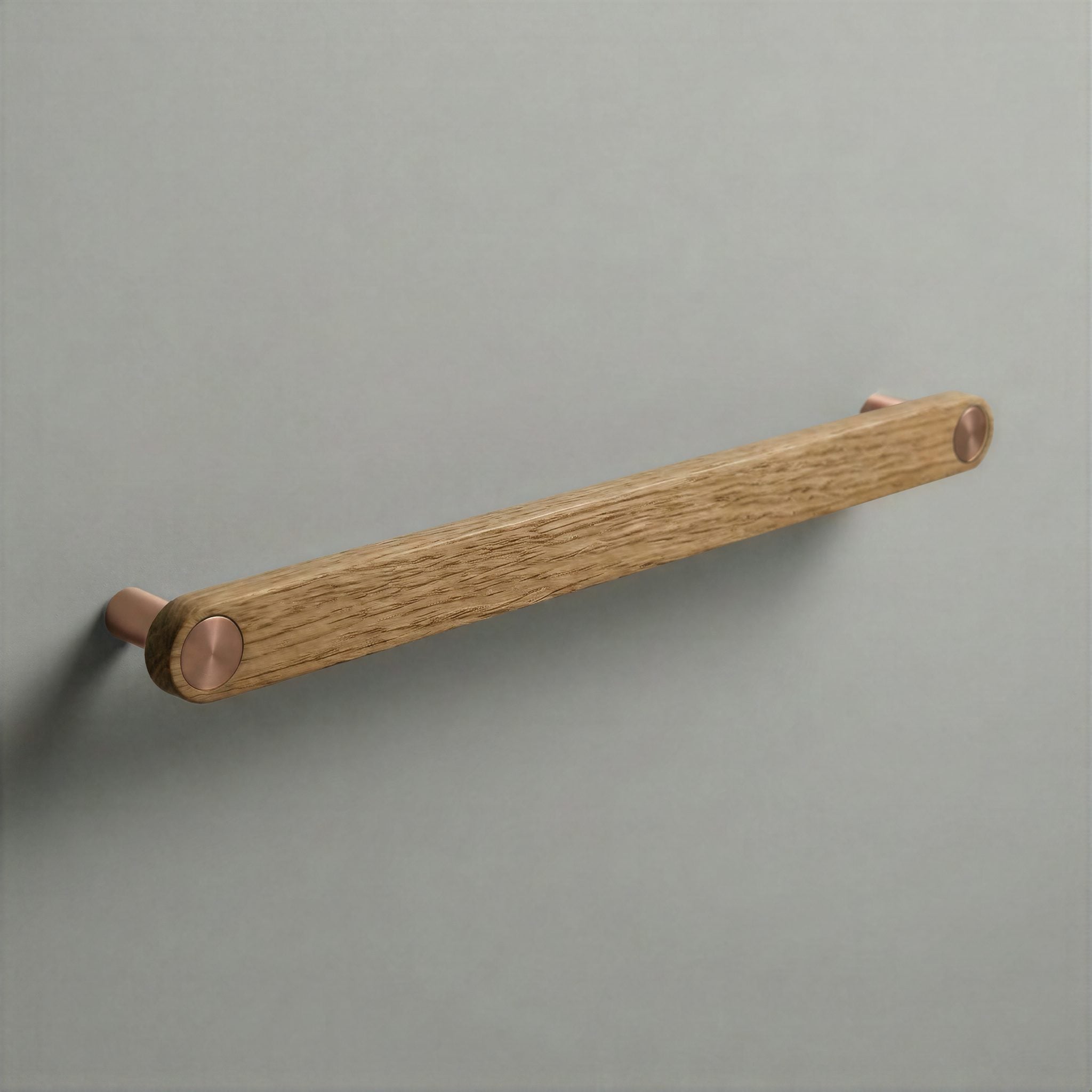 Oak Ensemble Handle in 224mm Centres with Brushed Copper button detail by Sloan Roberts.