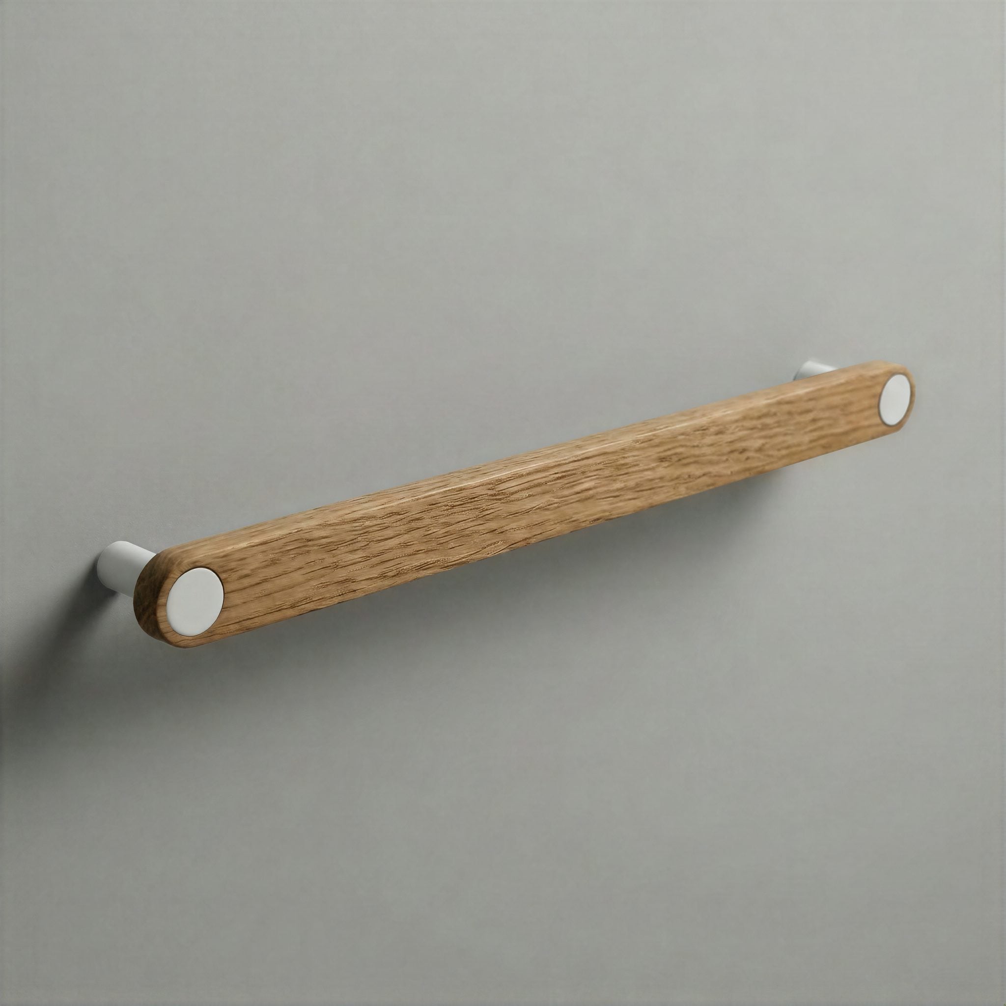 Oak Ensemble Handle in 224mm Centres with Matte White button detail by Sloan Roberts.